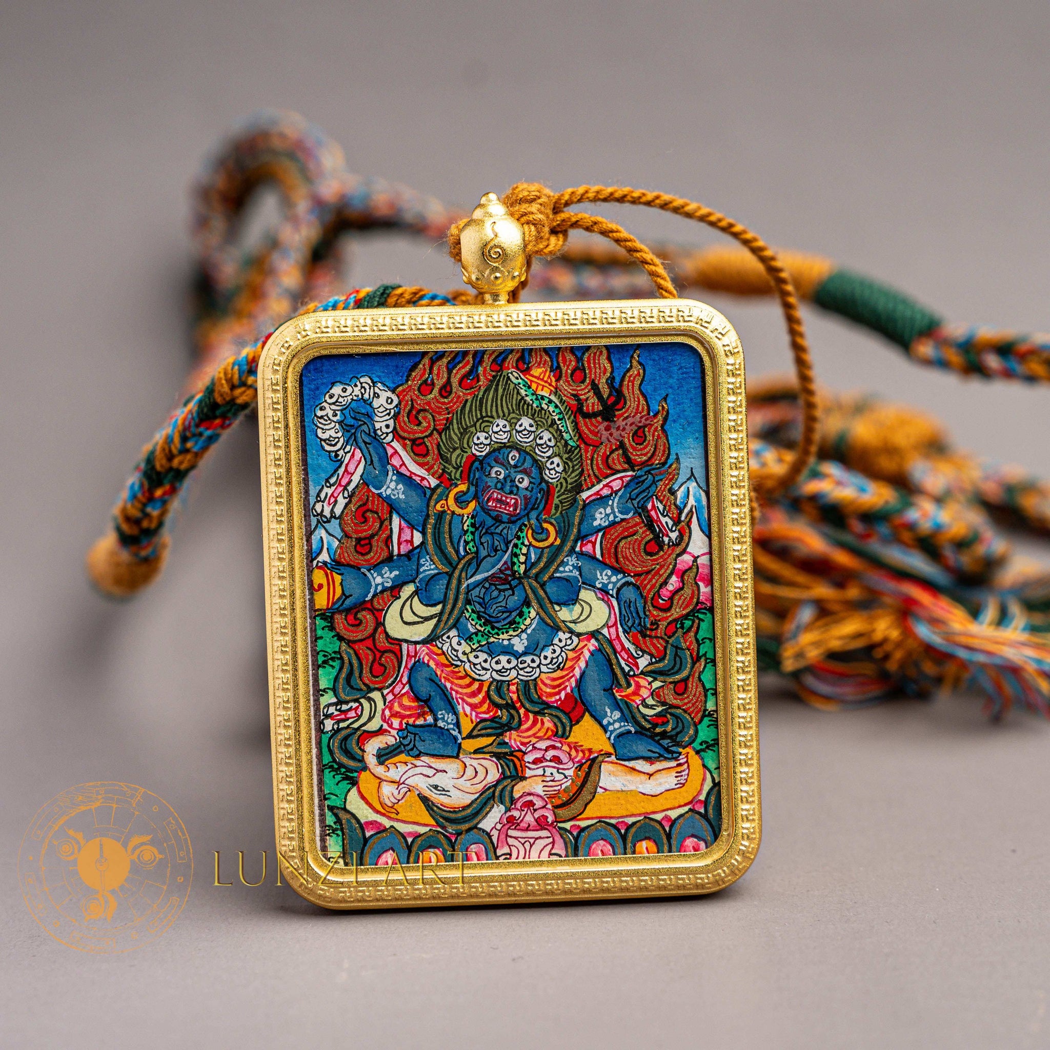 Hand-Painted Mahakala Locket Thangka - Thangka