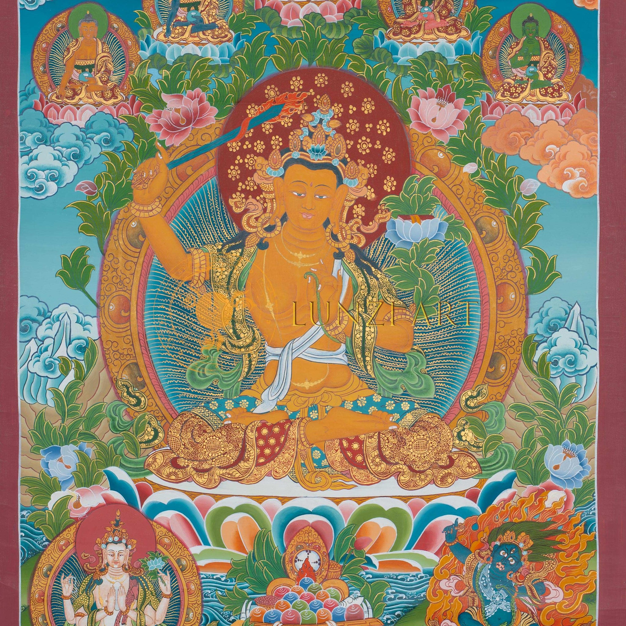 Hand-Painted Manjushree Thangka - Thangka