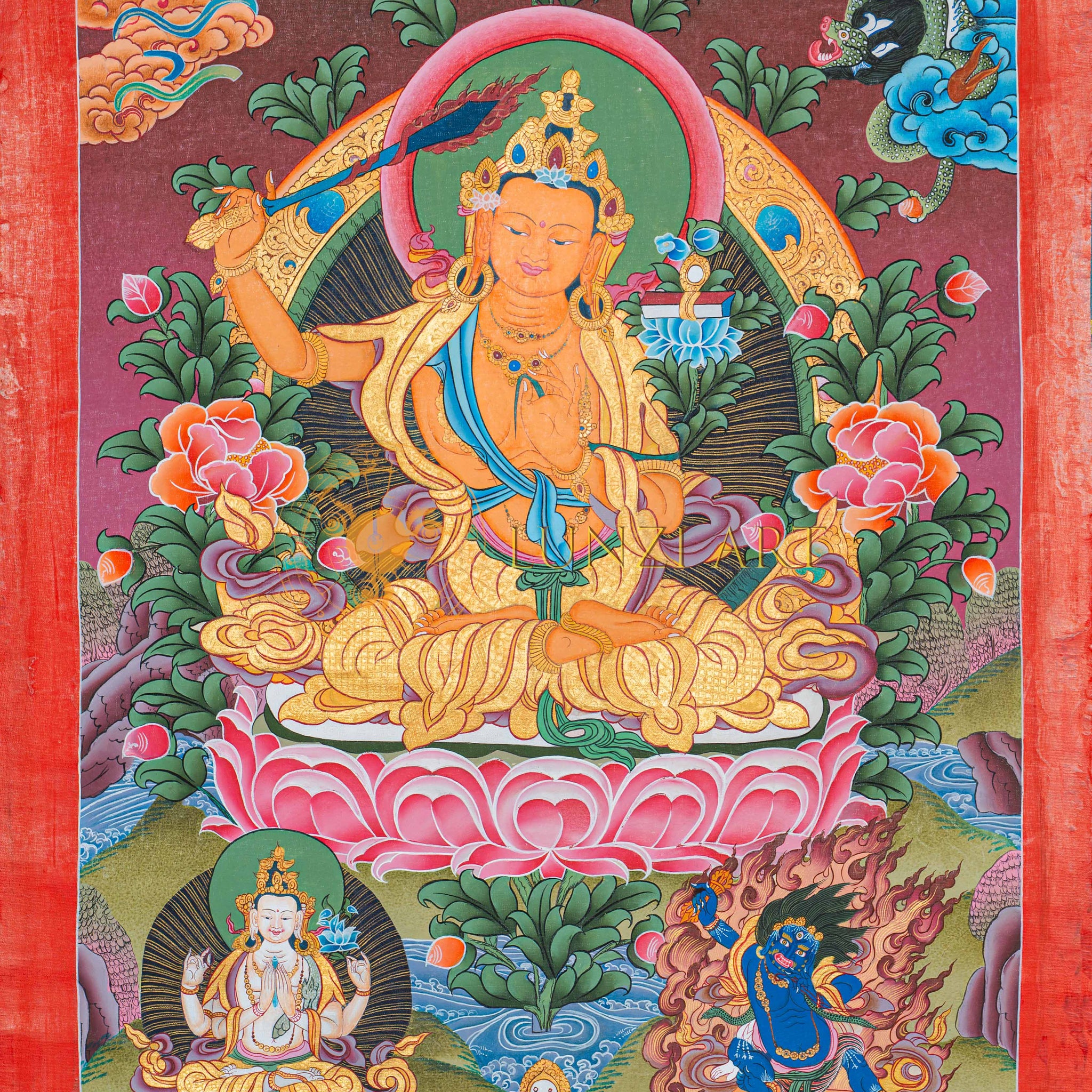 Hand-Painted Manjushree Thangka - Thangka