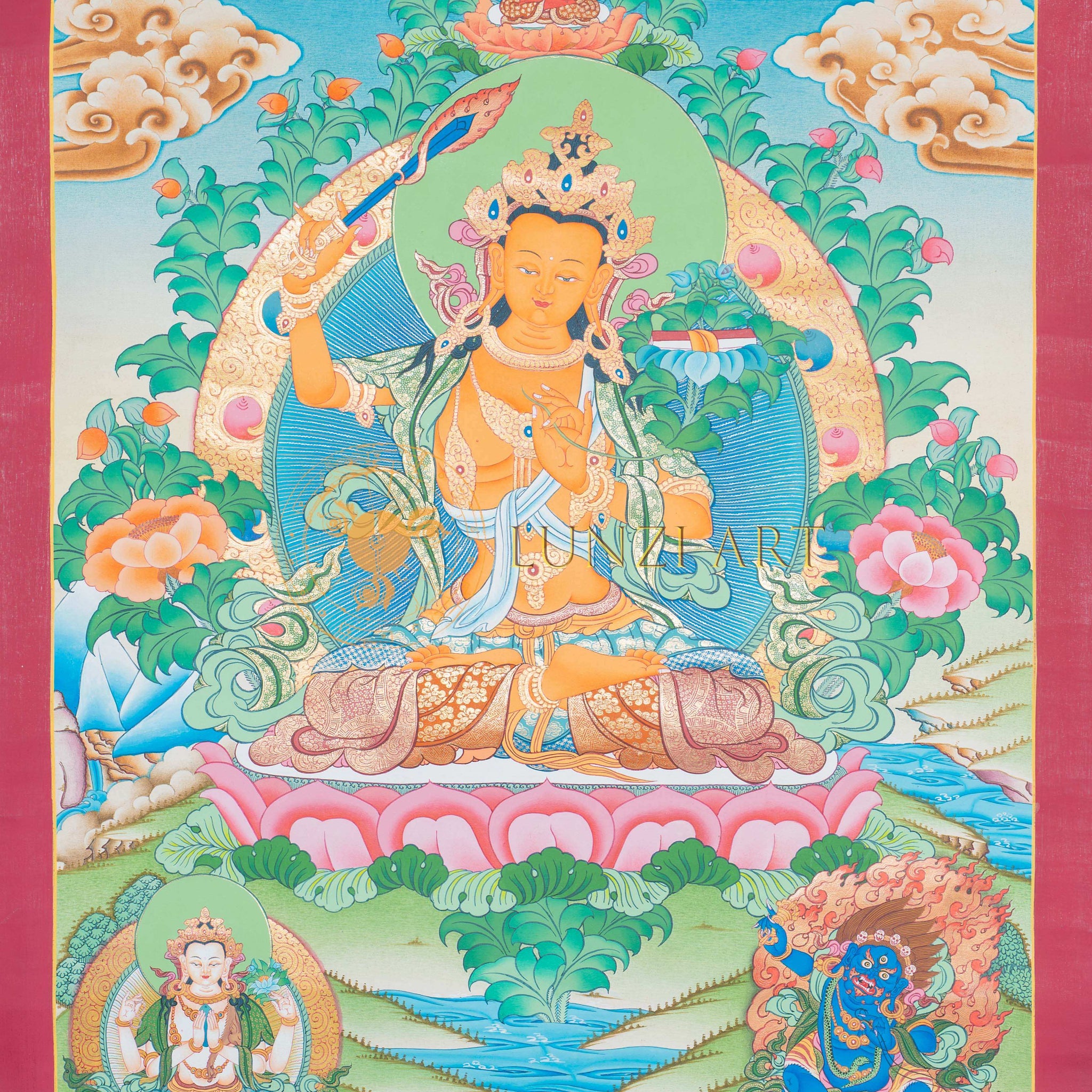Hand-Painted Manjushree Thangka - Thangka