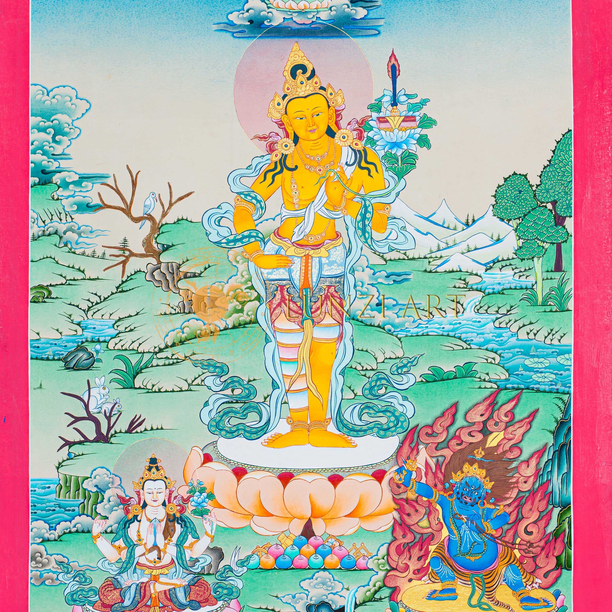 Hand-Painted Manjushree Thangka - Thangka
