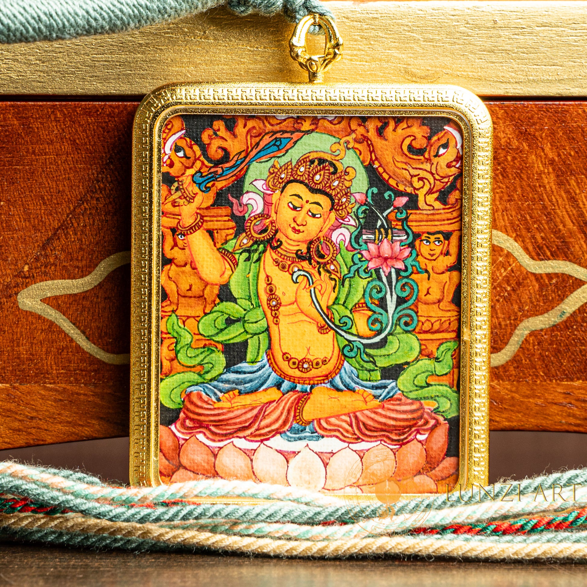 Hand-Painted Manjushri "Bodhisattva of Wisdom" Locket (Ghau) Thangka - L-MJ-57