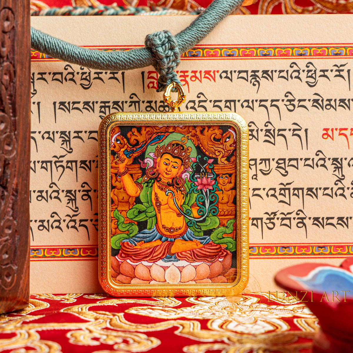 Hand-Painted Manjushri "Bodhisattva of Wisdom" Locket (Ghau) Thangka - L-MJ-57
