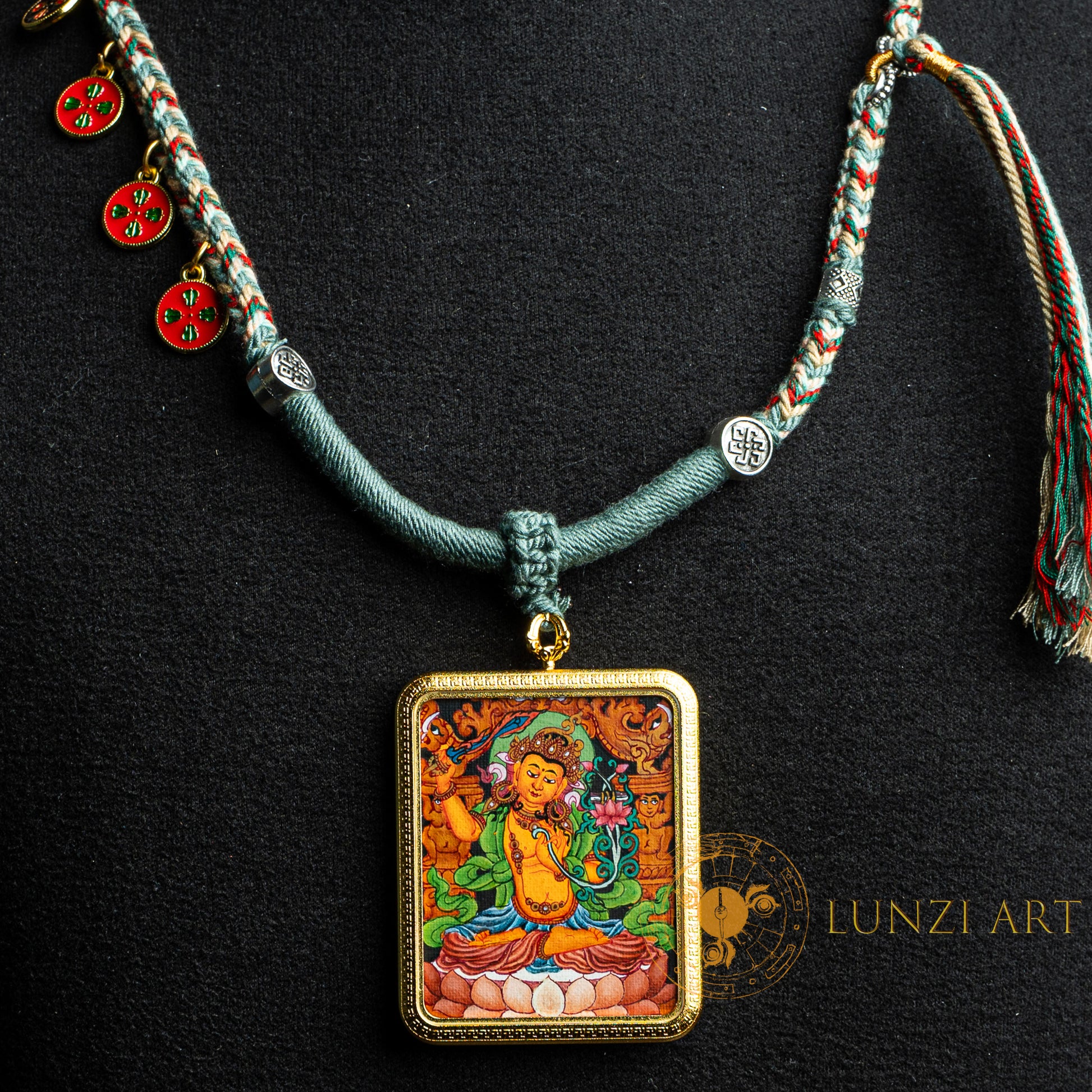 Hand-Painted Manjushri "Bodhisattva of Wisdom" Locket (Ghau) Thangka - L-MJ-57