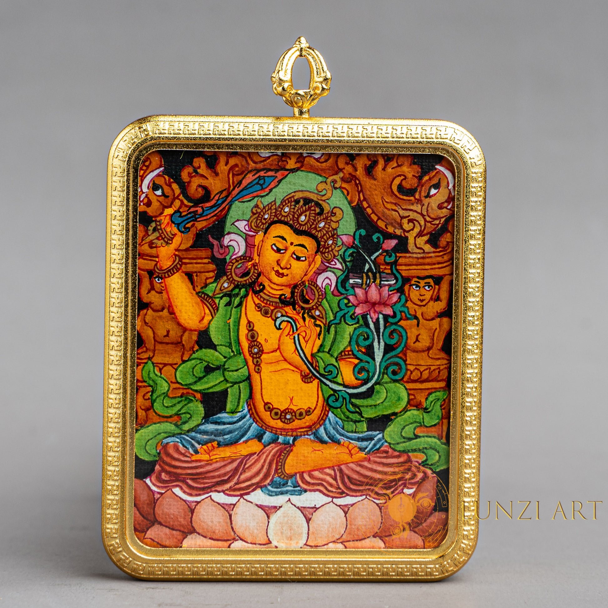 Hand-Painted Manjushri "Bodhisattva of Wisdom" Locket (Ghau) Thangka - L-MJ-57