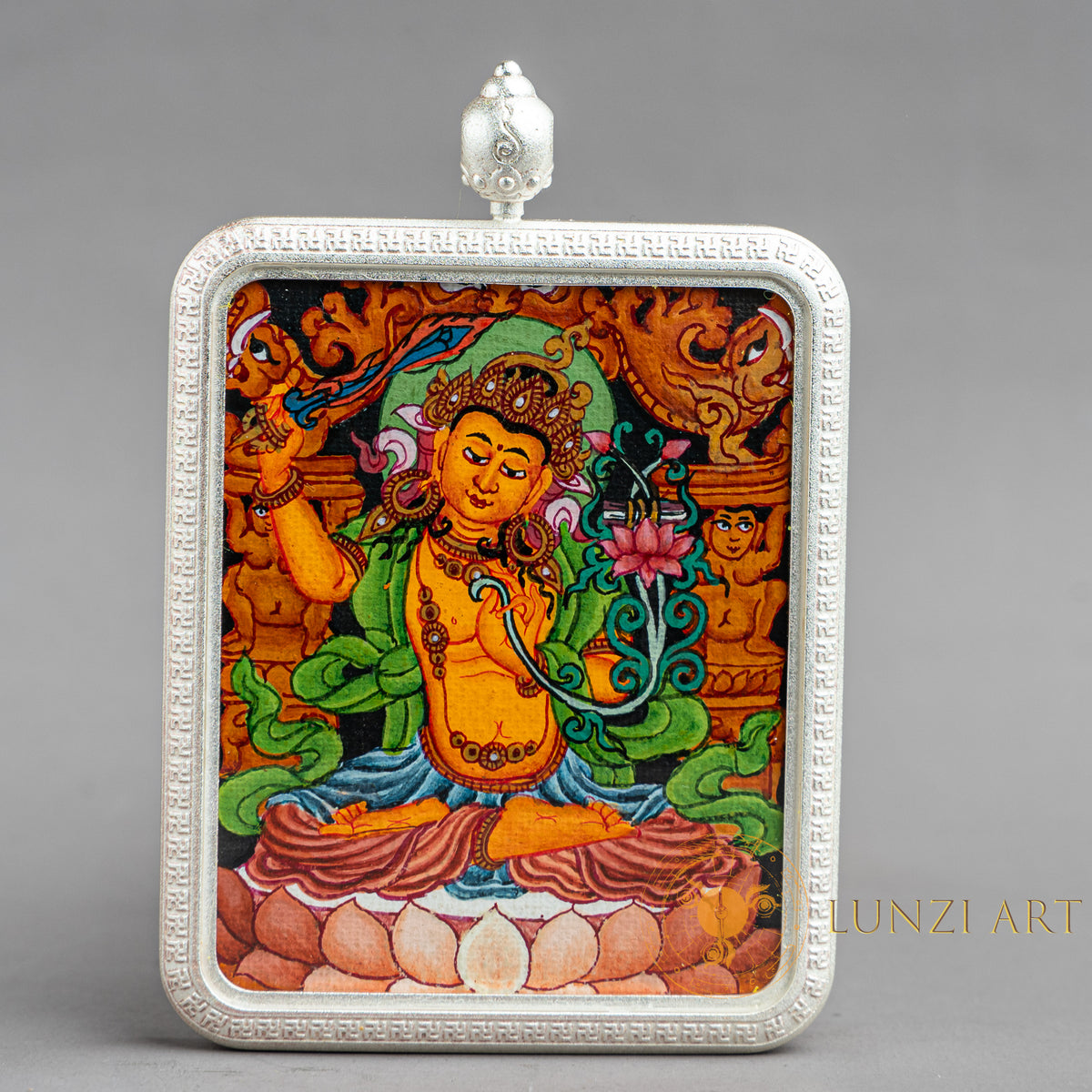 Hand-Painted Manjushri "Bodhisattva of Wisdom" Locket (Ghau) Thangka - L-MJ-57