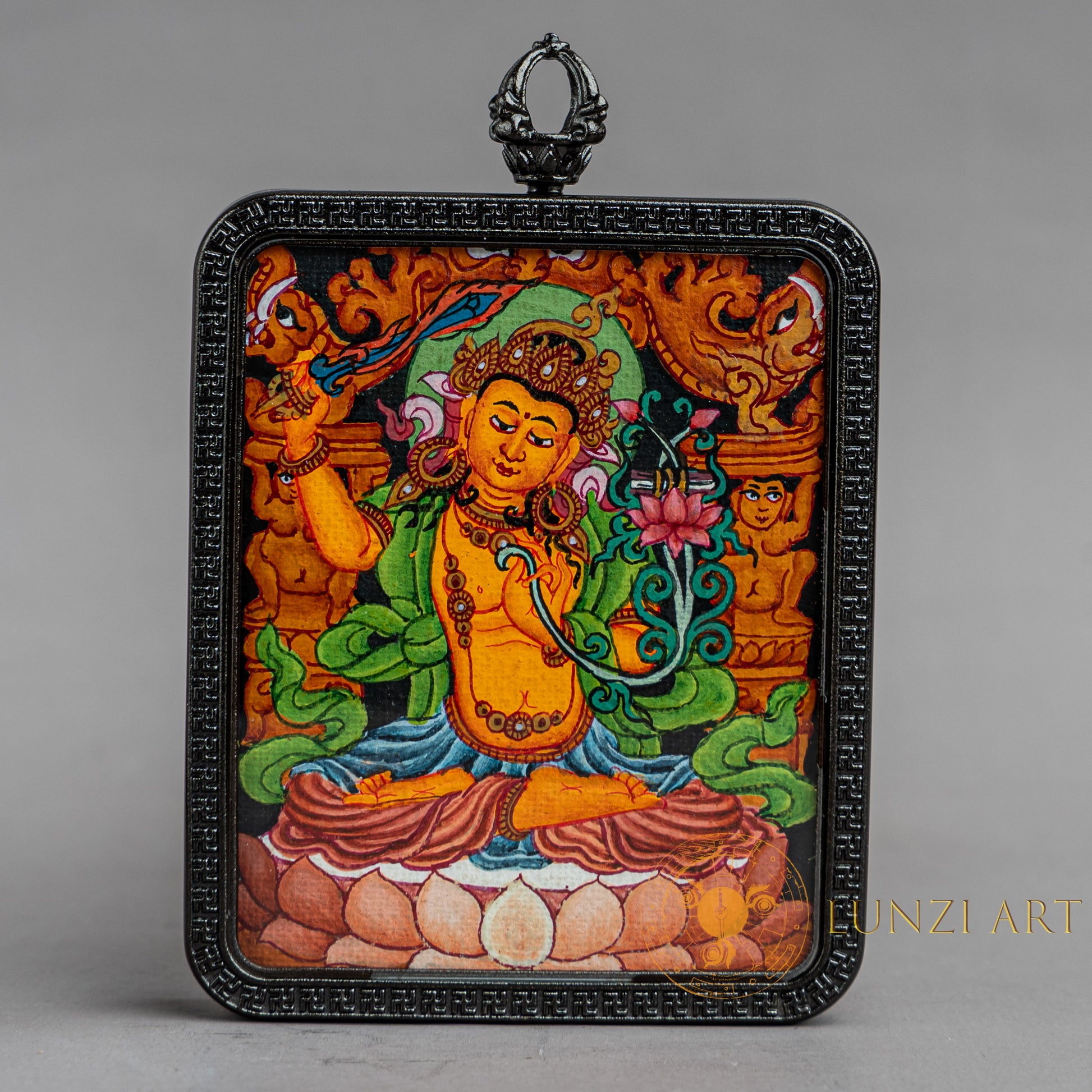 Hand-Painted Manjushri "Bodhisattva of Wisdom" Locket (Ghau) Thangka - L-MJ-57