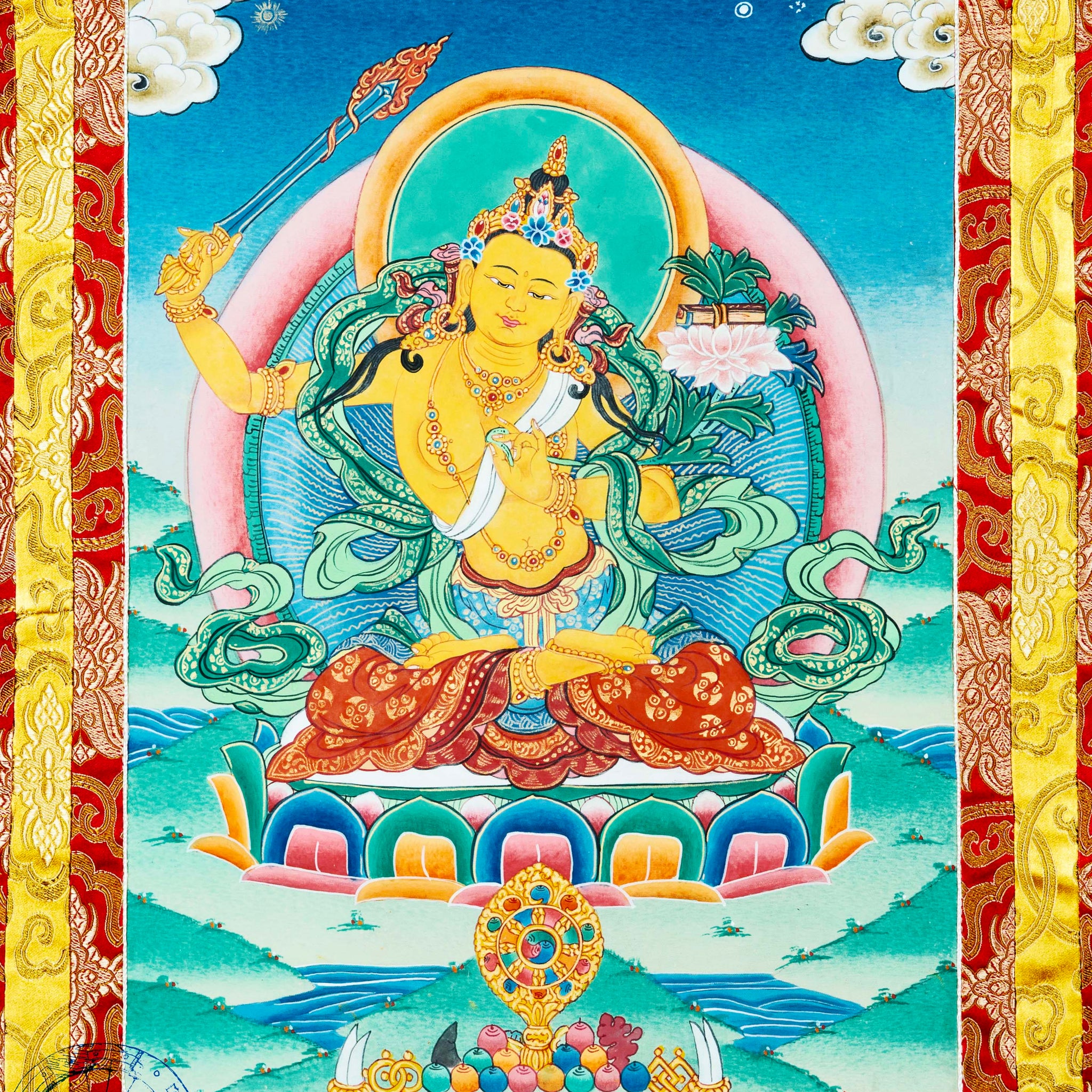Hand- Painted Manjushri Thangka – Radiance of Wisdom - Thangka