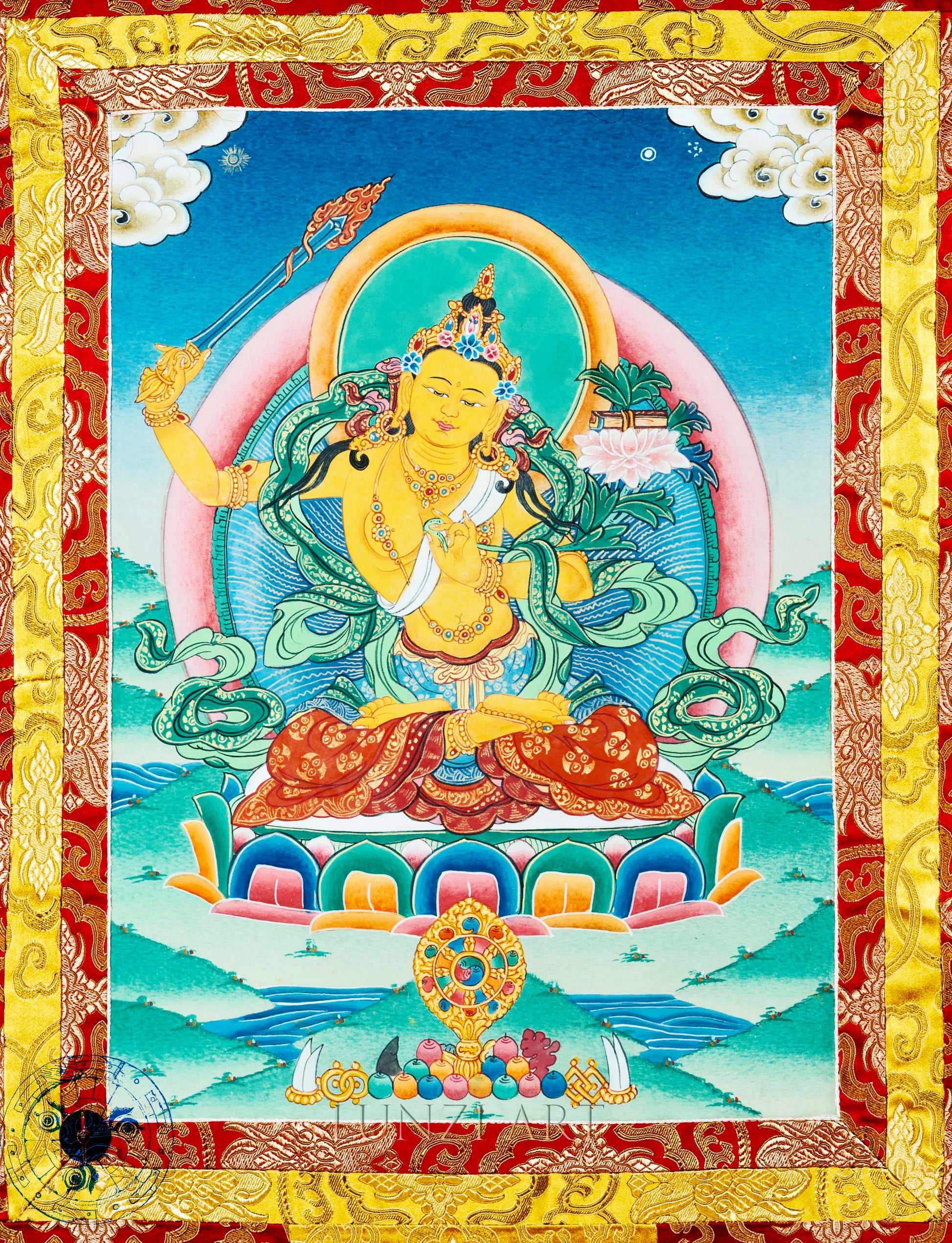 Hand- Painted Manjushri Thangka – Radiance of Wisdom - Thangka