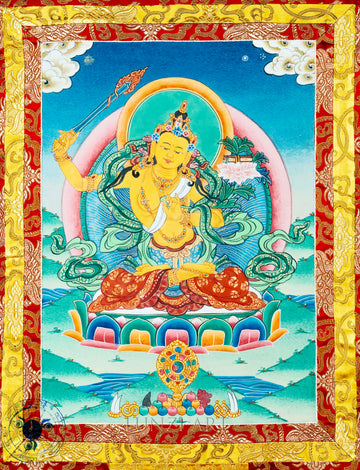Hand- Painted Manjushri Thangka – Radiance of Wisdom - Thangka