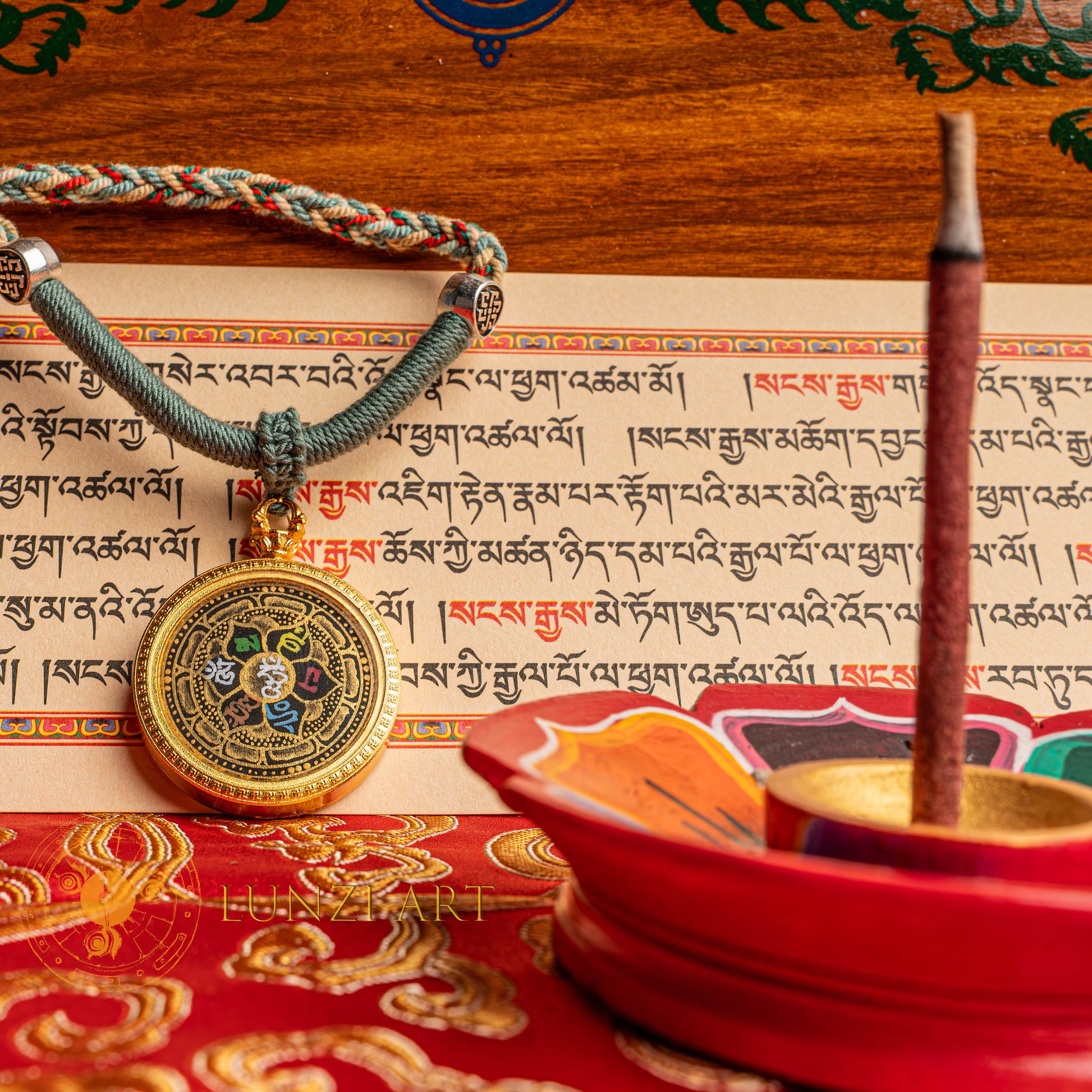 Hand Painted Mantra Mandala Locket (Ghau) Thangka - L-MM-35