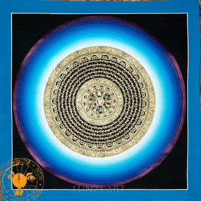 Hand Painted Mantra Mandala Thangka “Blue Black and Gold colour Mandala” - T-PS-SS-BB-MM-0031