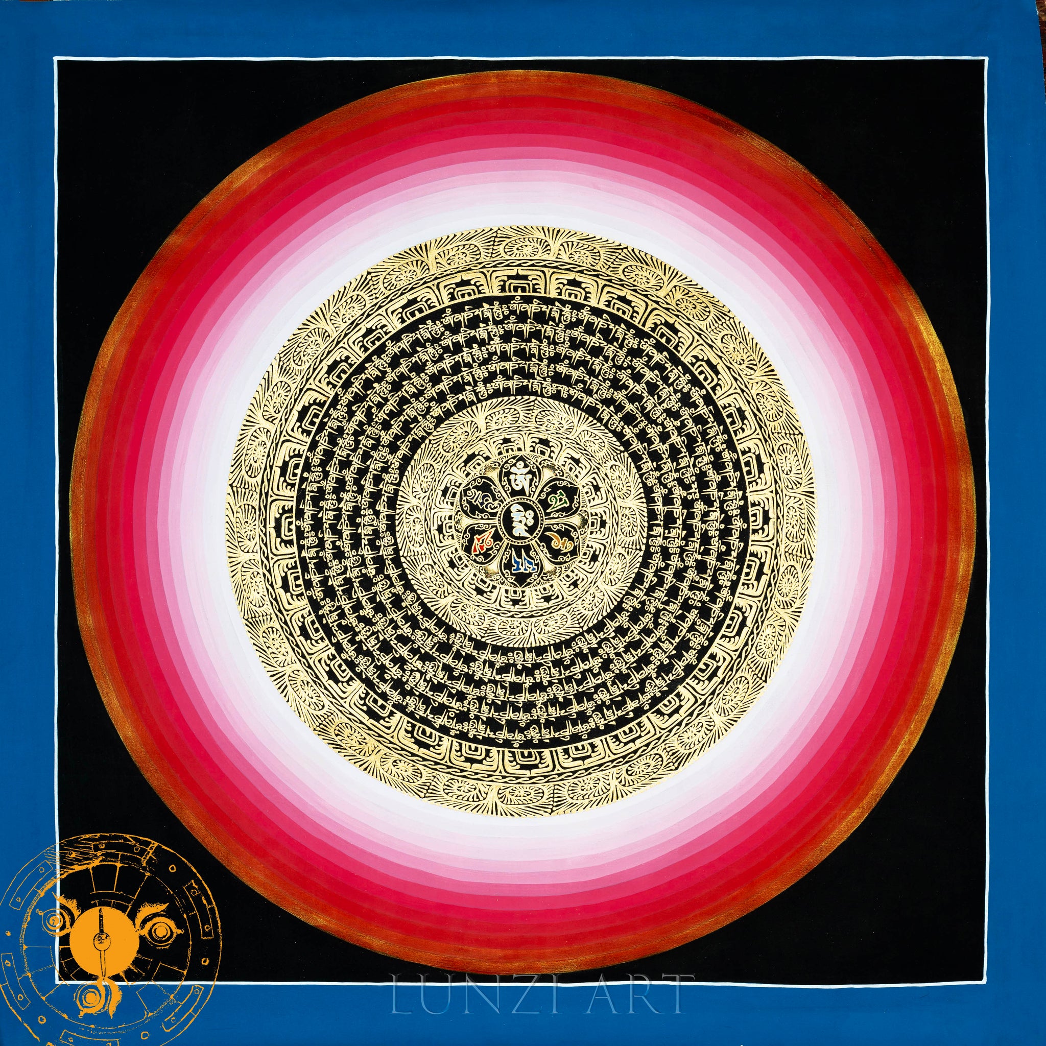 Hand Painted Mantra Mandala Thangka “Red Black and Gold Style Mandala” - Thangka