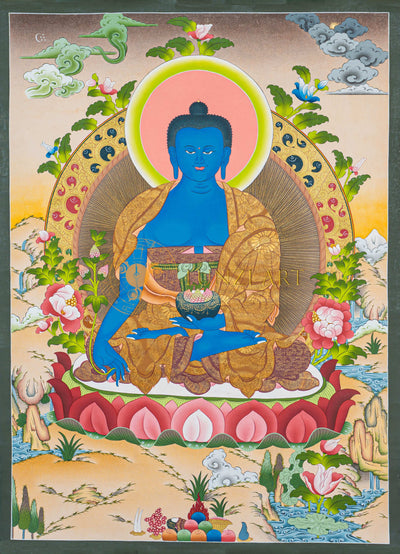 Hand-Painted Medicine Buddha Thangka - T-S-BT-GB-AU-MB-0073
