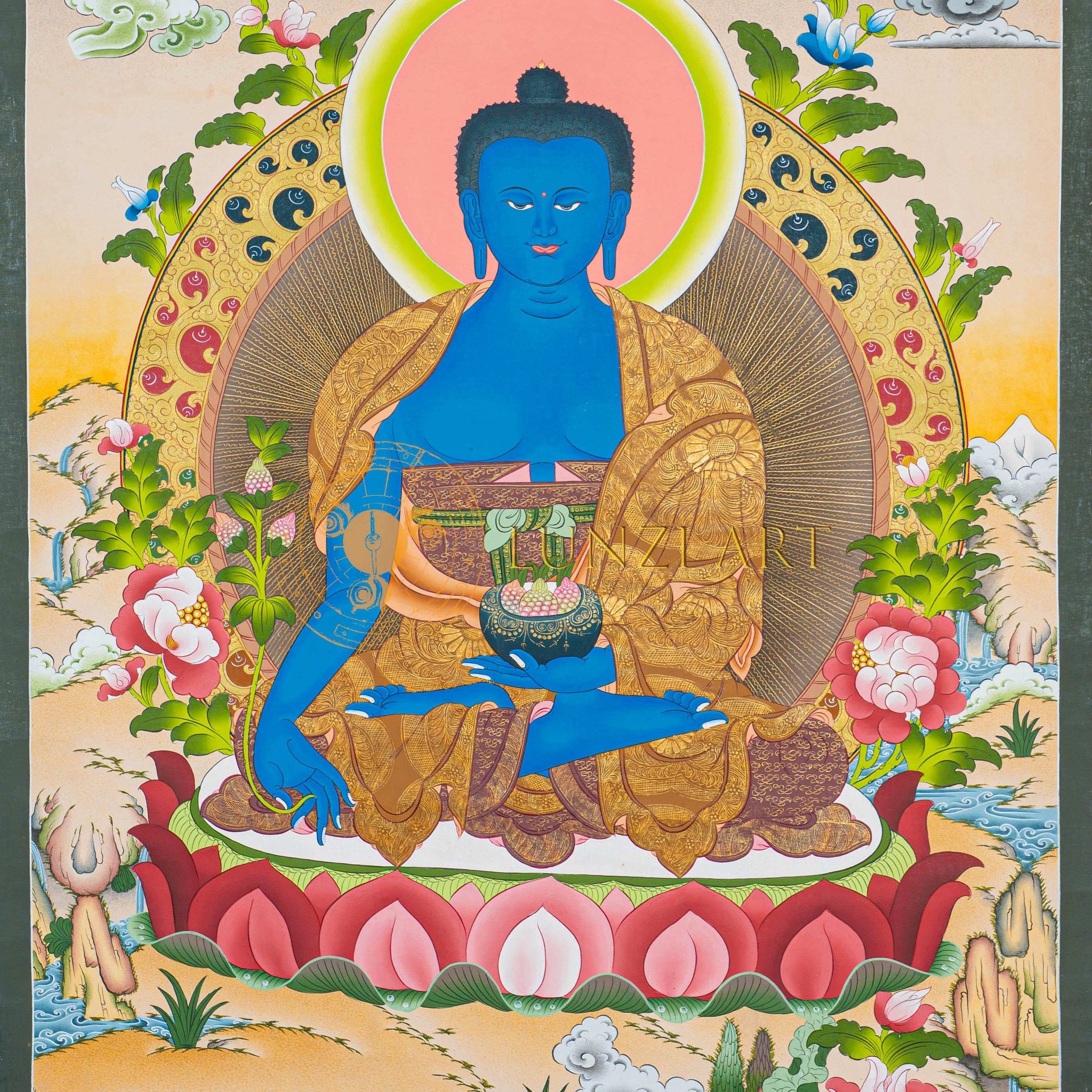 Hand-Painted Medicine Buddha Thangka - Thangka