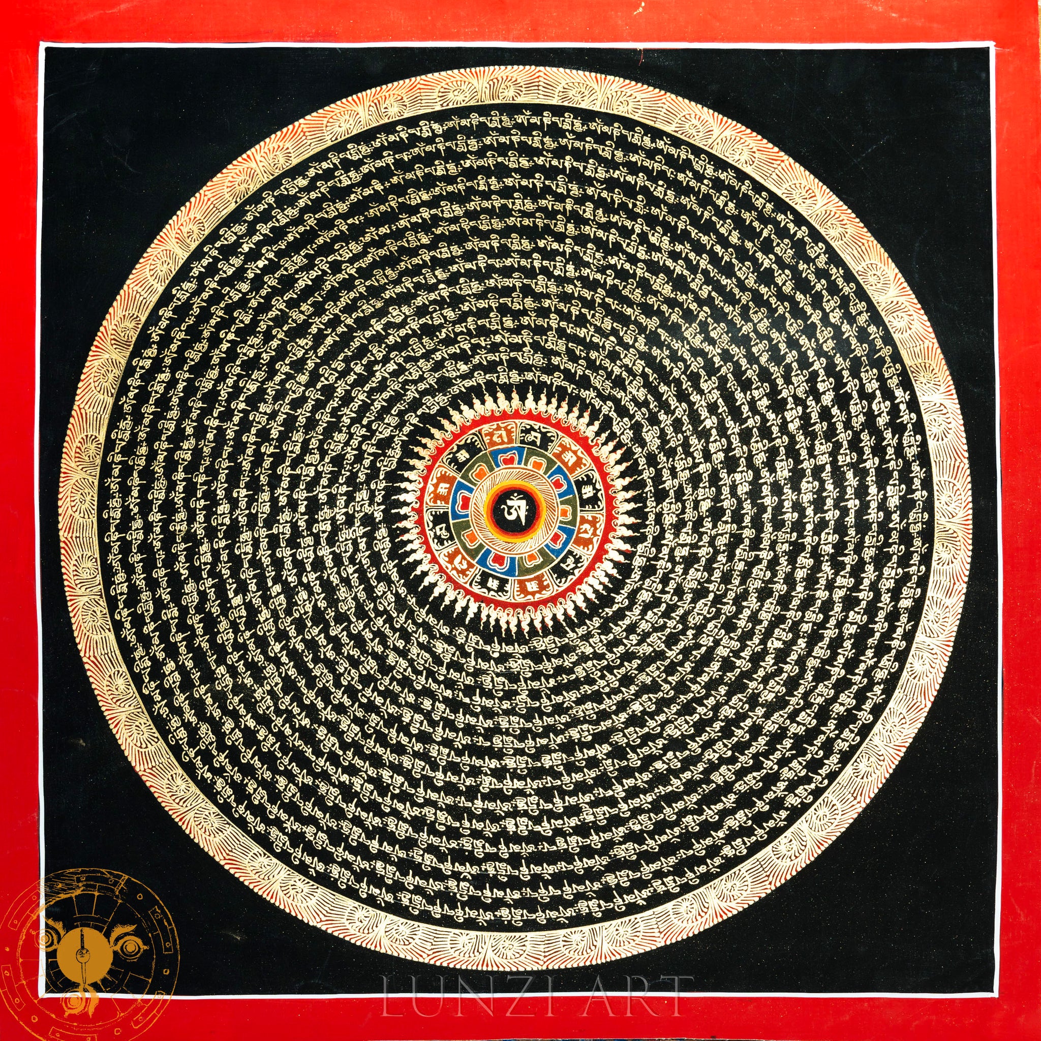 Hand Painted “OM” Mantra Mandala Thangka - Thangka