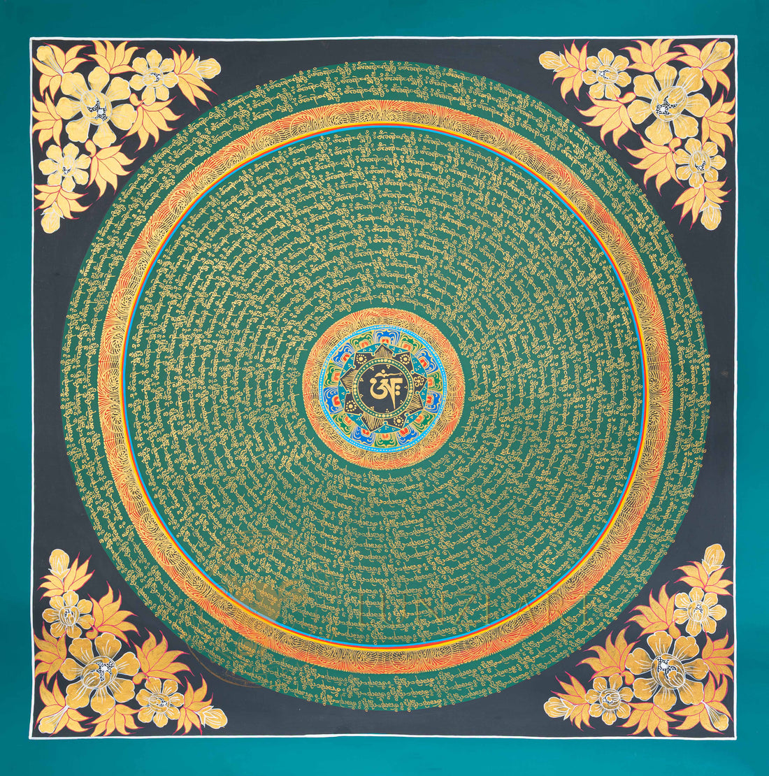Hand-Painted Om Syllable Mantra Mandala Thangka - T-N-ET-CB-MM-0032