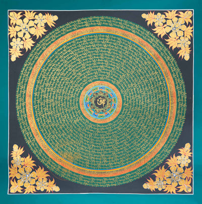 Hand-Painted Om Syllable Mantra Mandala Thangka - T-N-ET-CB-MM-0032