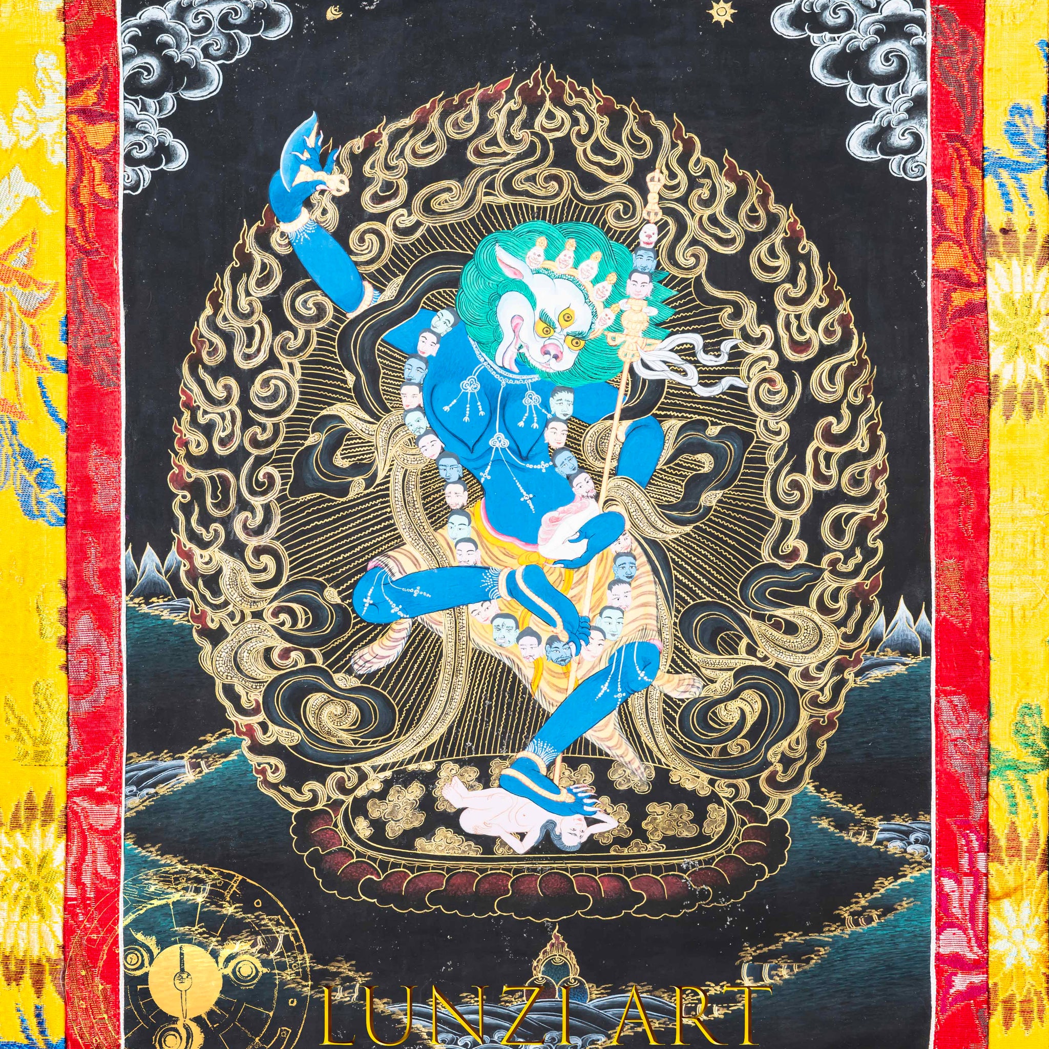 Hand-Painted Singhamukhi Thangka - Thangka