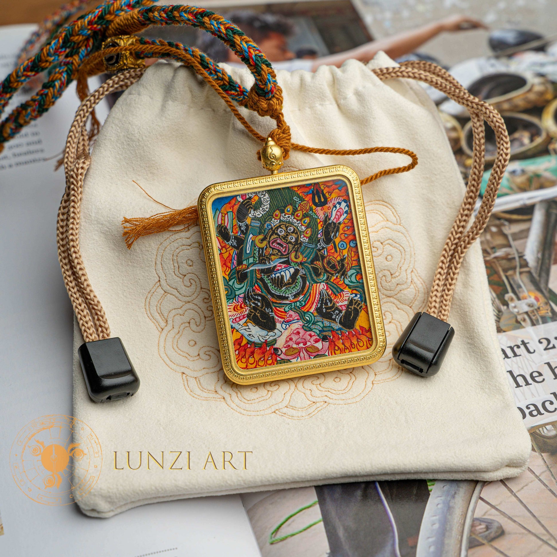 Hand-Painted Six-Armed Mahakala Ghau Locket Thangka - L-SAM-0005
