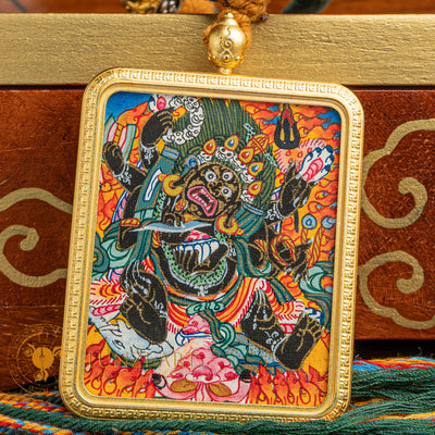 Hand-Painted Six-Armed Mahakala Ghau Locket Thangka - L-SAM-0005