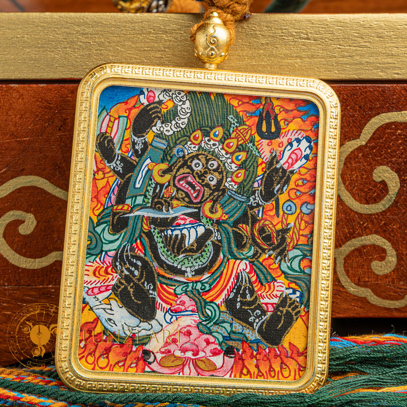 Hand-Painted Six-Armed Mahakala Ghau Locket Thangka - L-SAM-0005