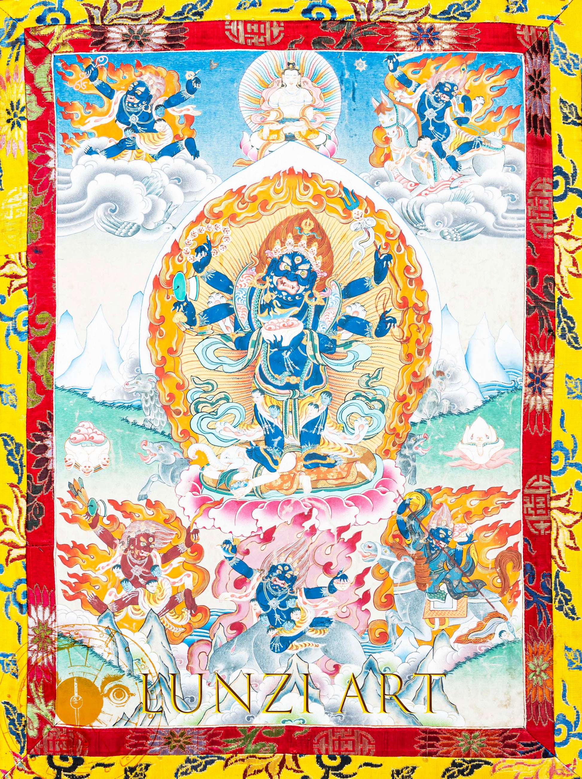 Hand-Painted Six-Armed Mahakala Thangka - T-B-AS-BB-FAM-0008