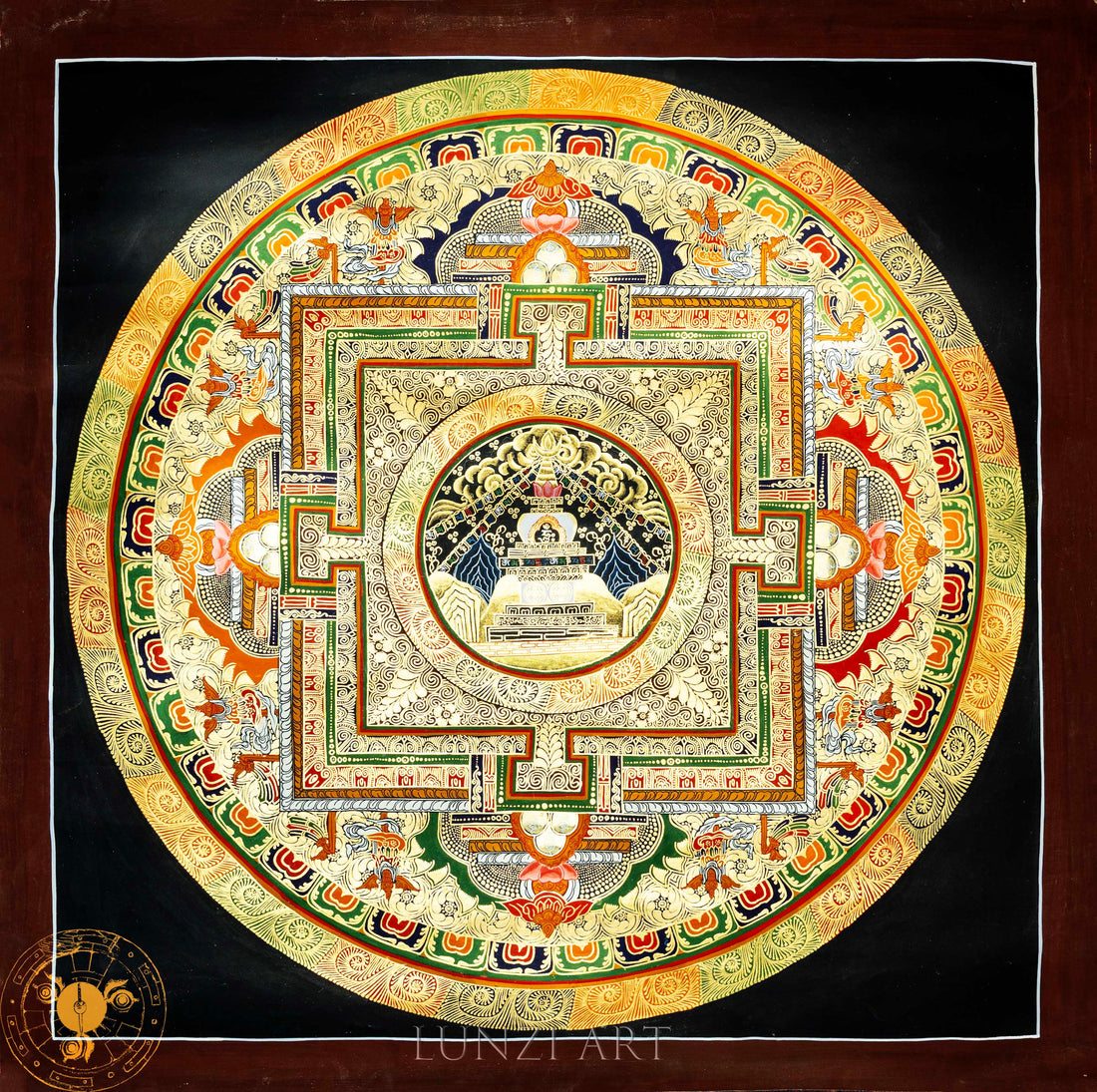 Hand-Painted Stupa-Hum Mandala Thangka: Gateway to Enlightenment - T-PS-SS-BB-SM-0046
