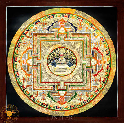 Hand-Painted Stupa-Hum Mandala Thangka: Gateway to Enlightenment - T-PS-SS-BB-SM-0046