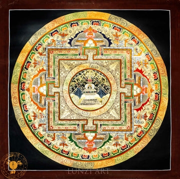 Hand-Painted Stupa-Hum Mandala Thangka: Gateway to Enlightenment - Thangka
