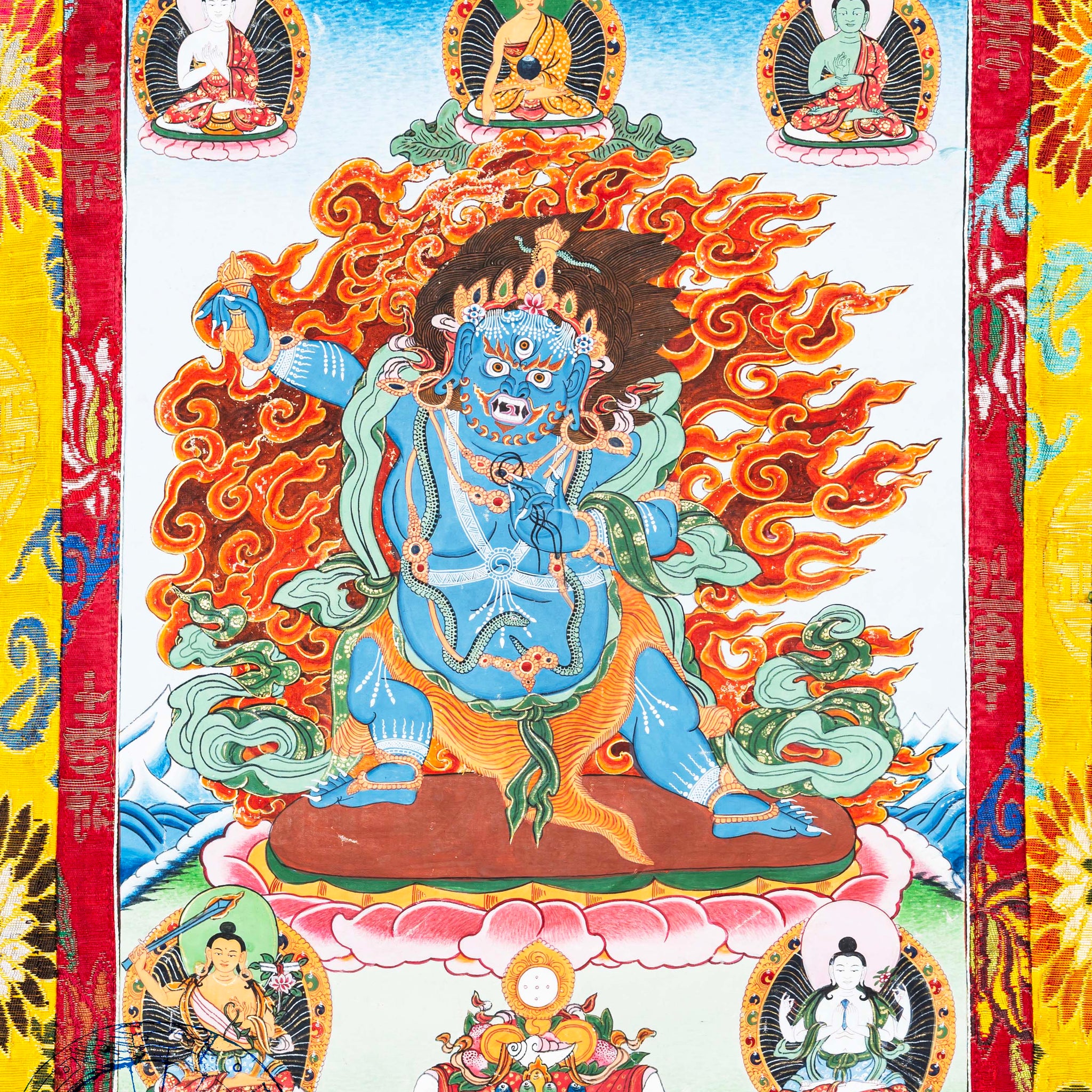 Hand-Painted Thagka Vajrapaṇi – Fierce Protector of the Dharma - Thangka
