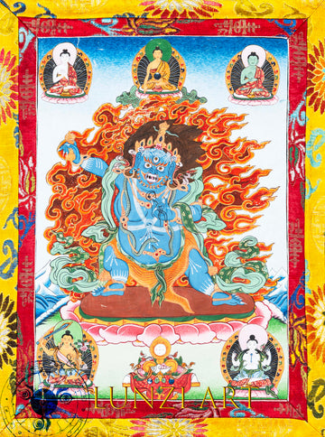 Hand-Painted Thagka Vajrapaṇi – Fierce Protector of the Dharma - Thangka