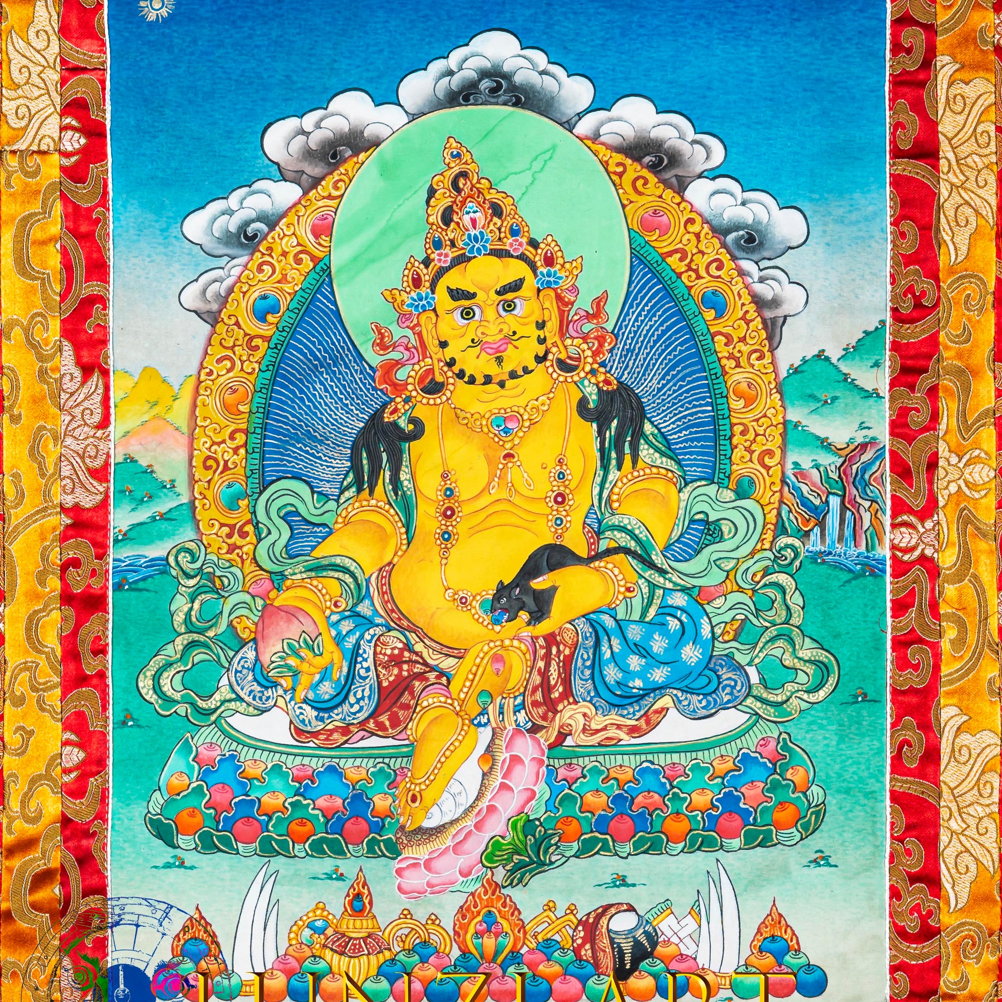 Hand-Painted Thangka Jambala : Guardian of Prosperity - Thangka