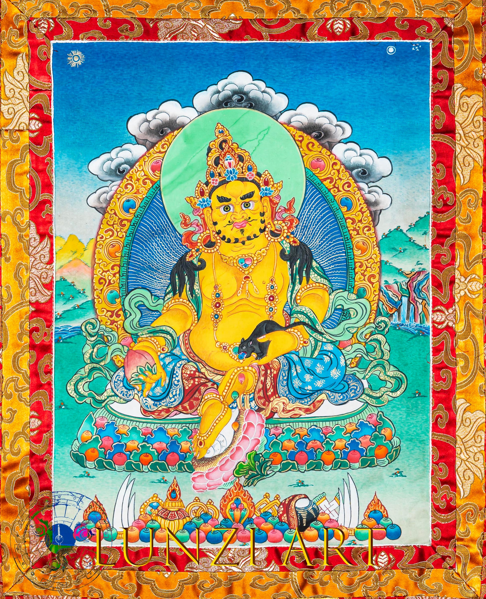 Hand-Painted Thangka Jambala : Guardian of Prosperity - Thangka