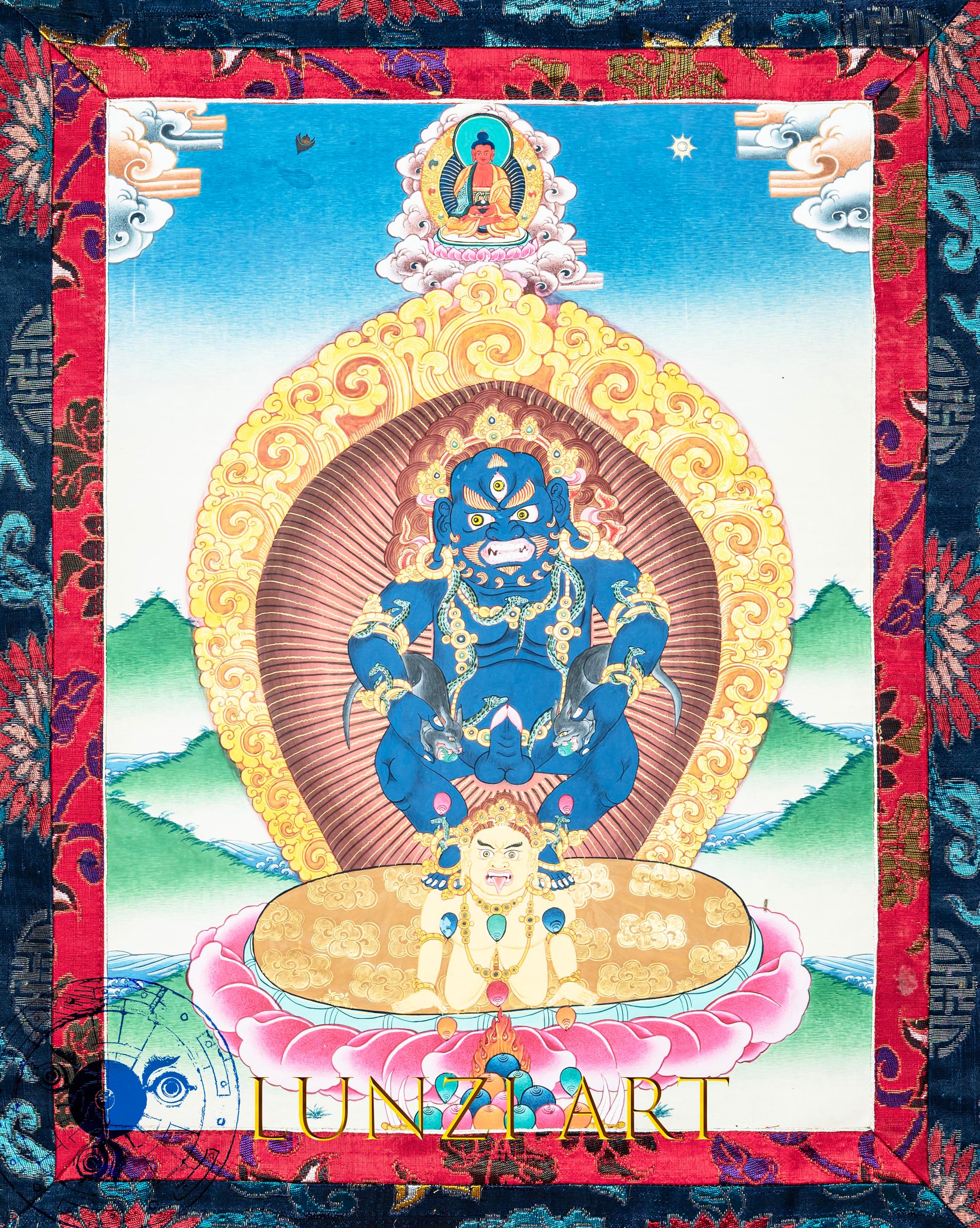 Hand-Painted Thangka Jambhala Thangka of Prosperity's Power - T-B-AS-BB-J-0021