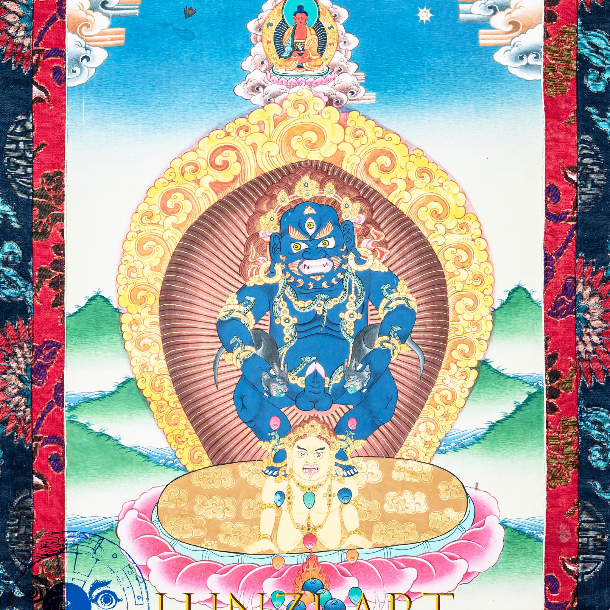 Hand-Painted Thangka Jambhala Thangka of Prosperity's Power - Thangka