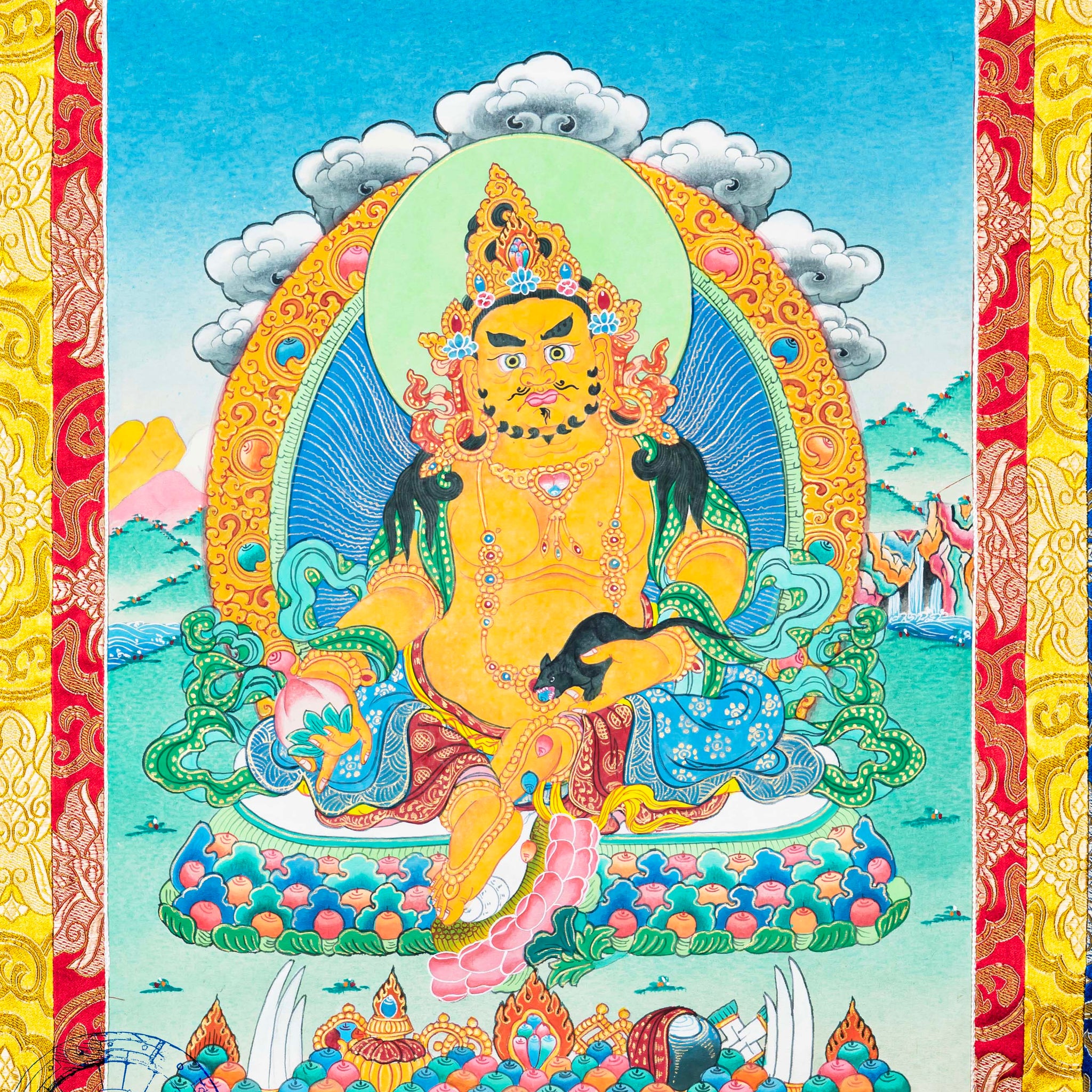 Hand-Painted Thangka Jambhala of Enlightened Prosperity - Thangka