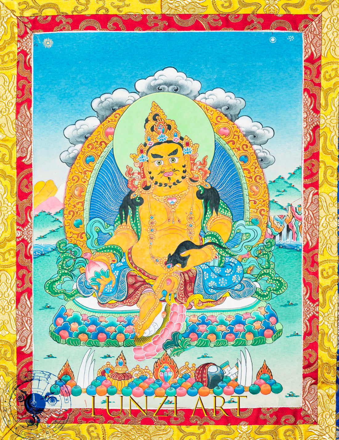 Hand-Painted Thangka Jambhala of Enlightened Prosperity - Thangka