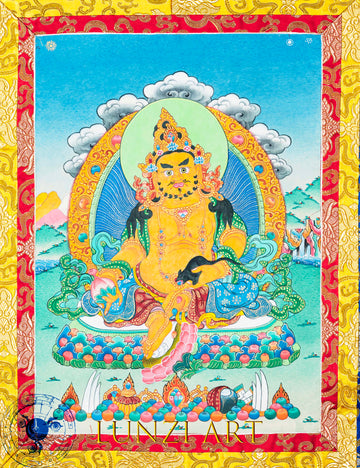Hand-Painted Thangka Jambhala of Enlightened Prosperity - Thangka