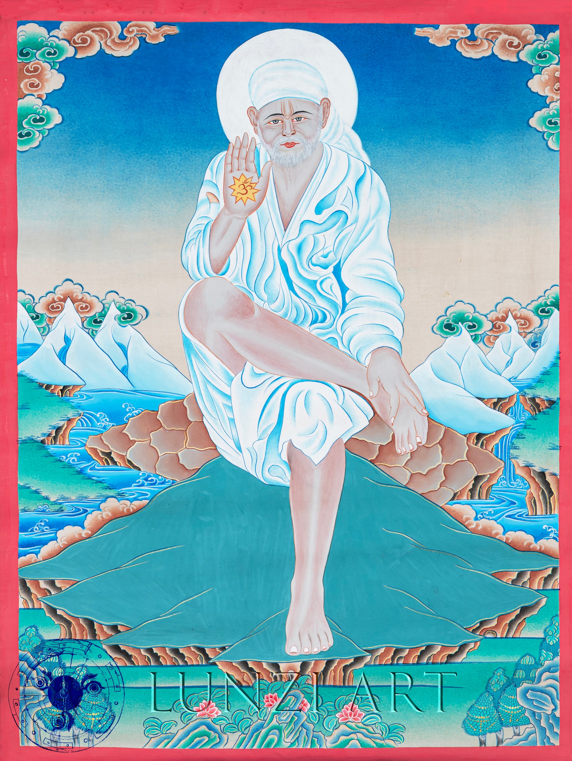 Hand-Painted Thangka Shirdi Sai Baba – A Sacred Fusion - Thangka