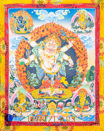 Hand-Painted Thangka Six-Armed White Mahakala – Protector of Abundance - Thangka