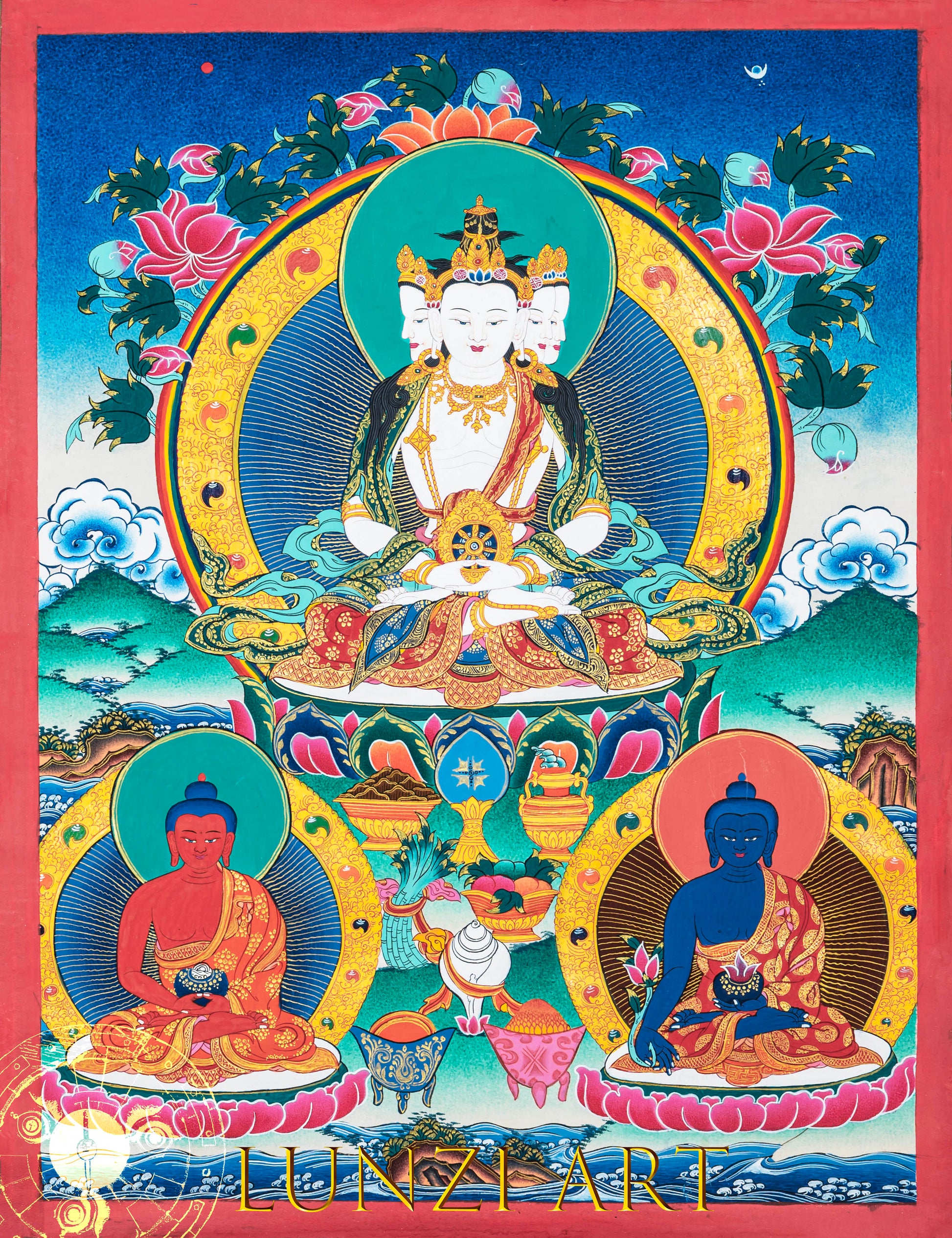Hand -Painted Thangka Vairocana Buddha: The Illuminating Icon of Enlightenment - Thangka