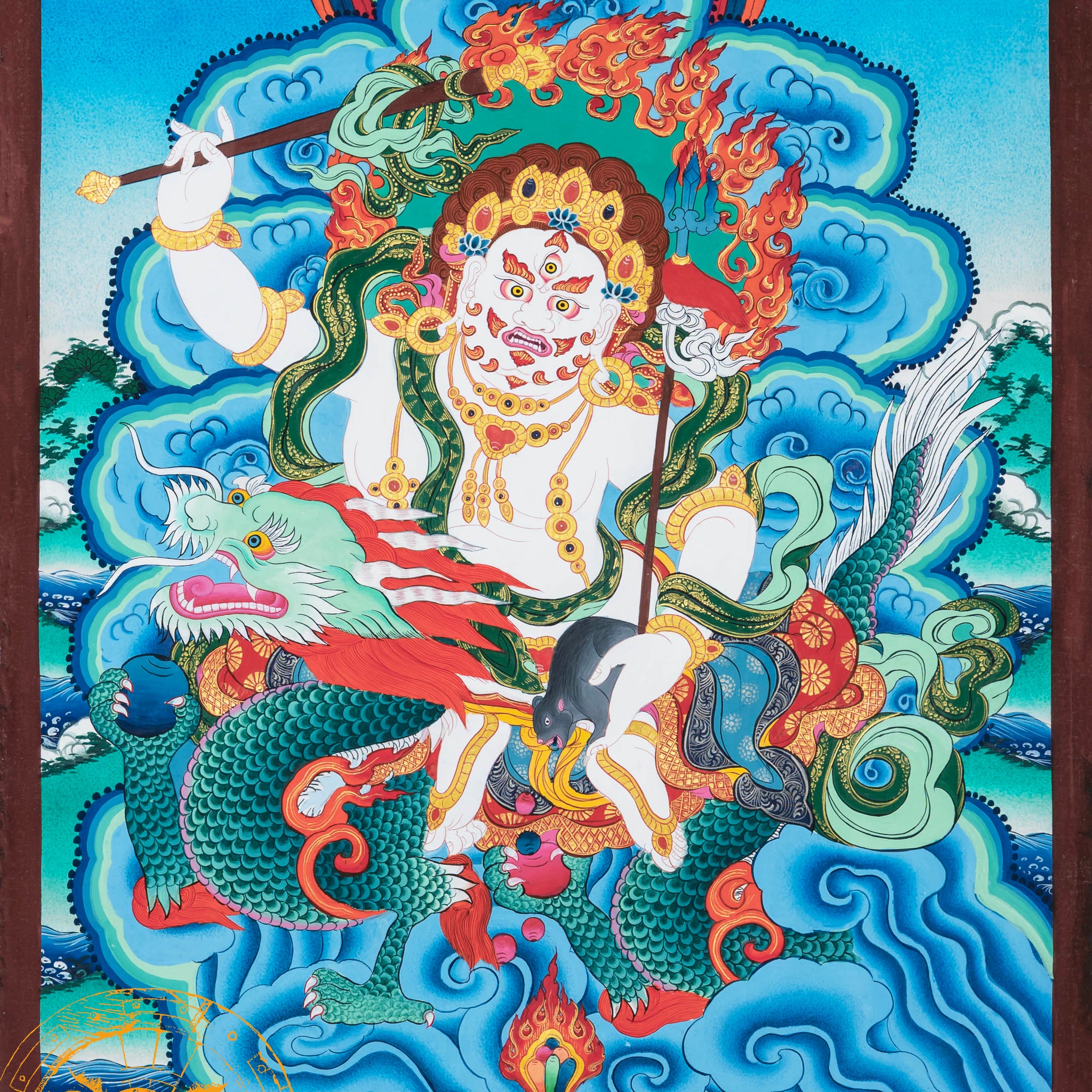 Hand-Painted Thangka White Jambhala – Sacred Prosperity & Compassion - Thangka