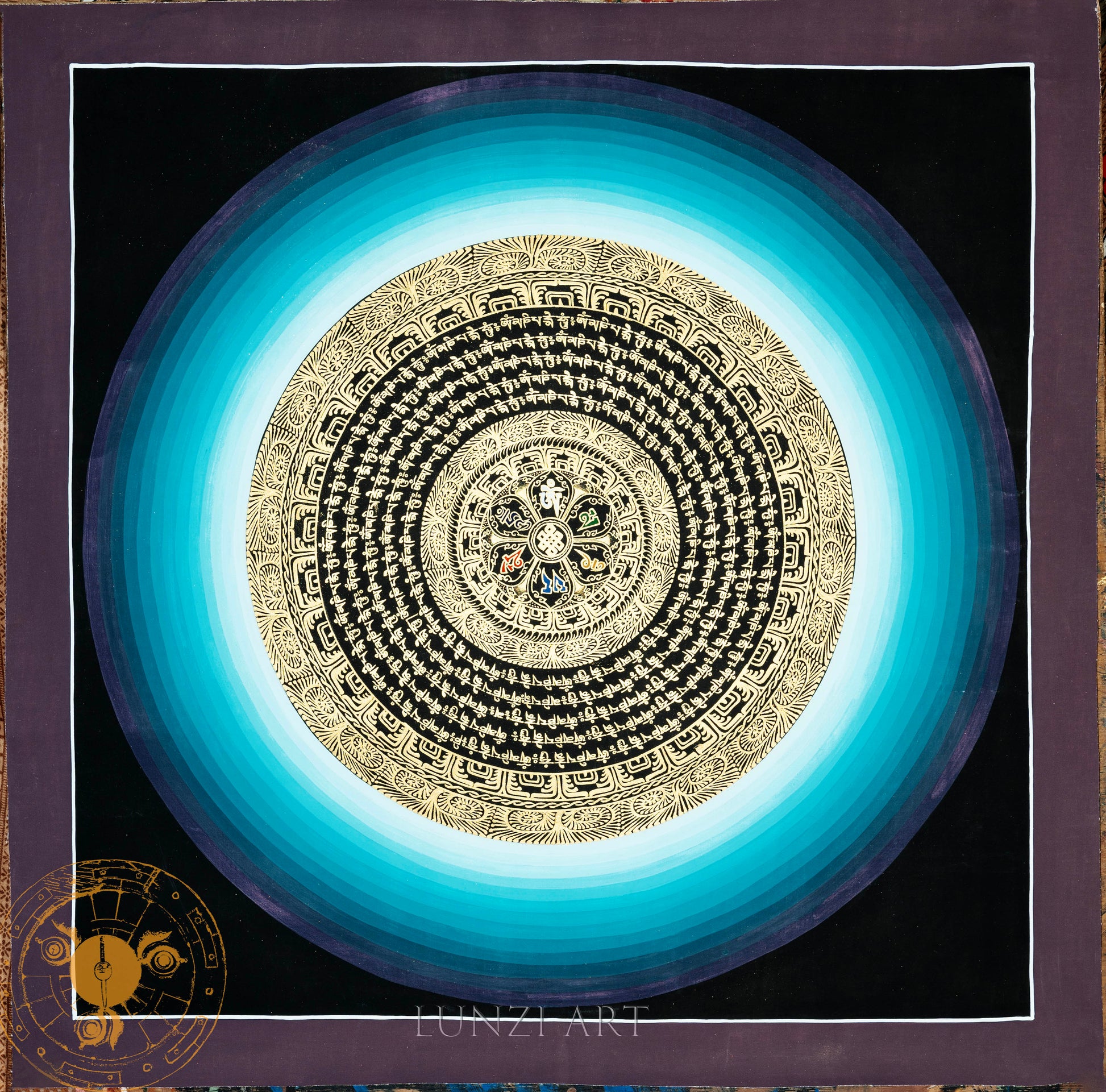 Hand Painted “The Lotus Endless Knot” Mantra Mandala Thangka - Thangka