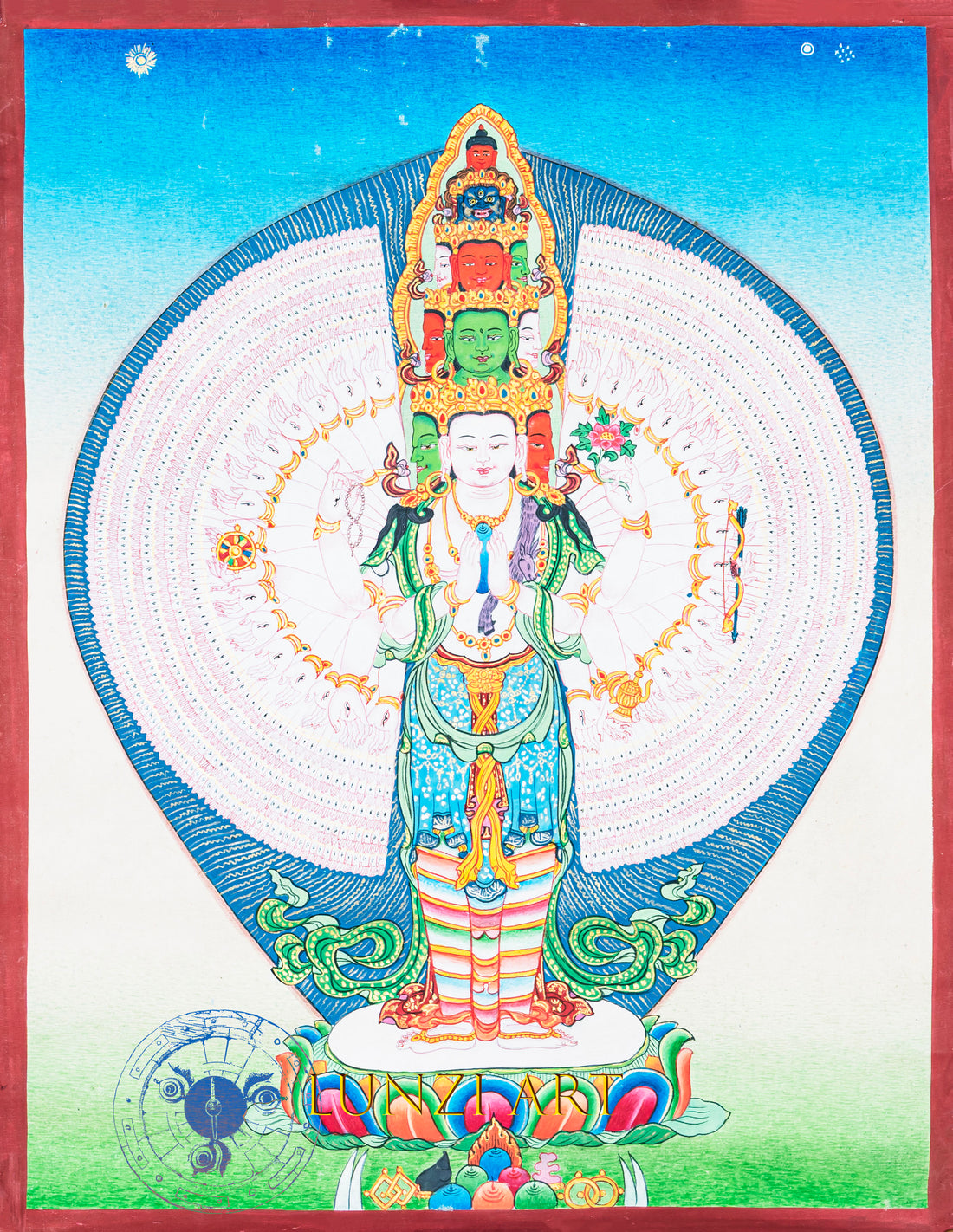 Hand-Painted Thousand-Arm Avalokiteshvara Thangka : Boundless Compassion - T-B-AS-GB-TAA-0028
