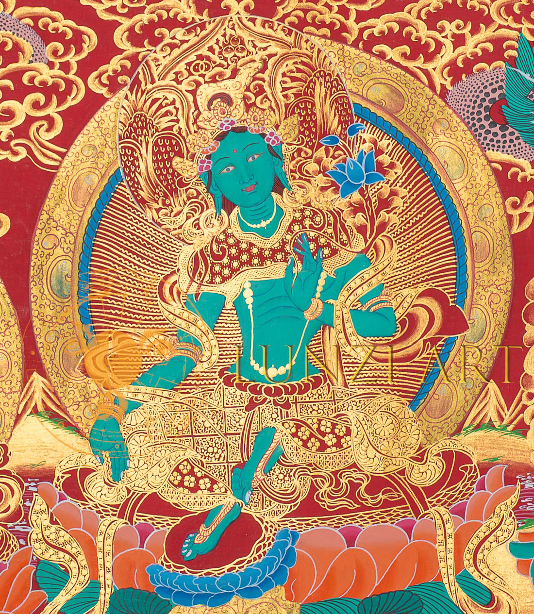 Hand-Painted Three Deities Thangka - T-S-BT-RB-TD-0104