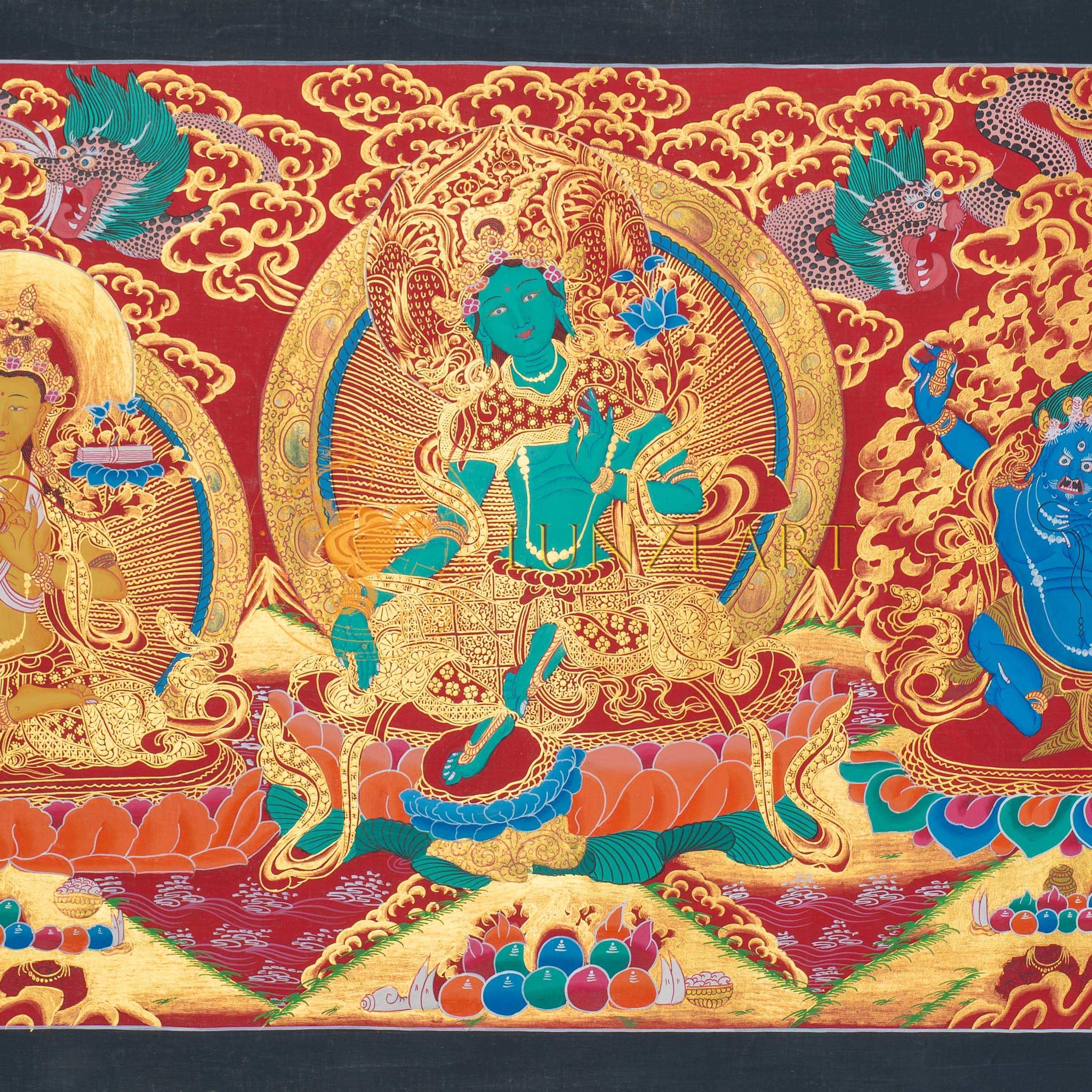 Hand-Painted Three Deities Thangka - Thangka