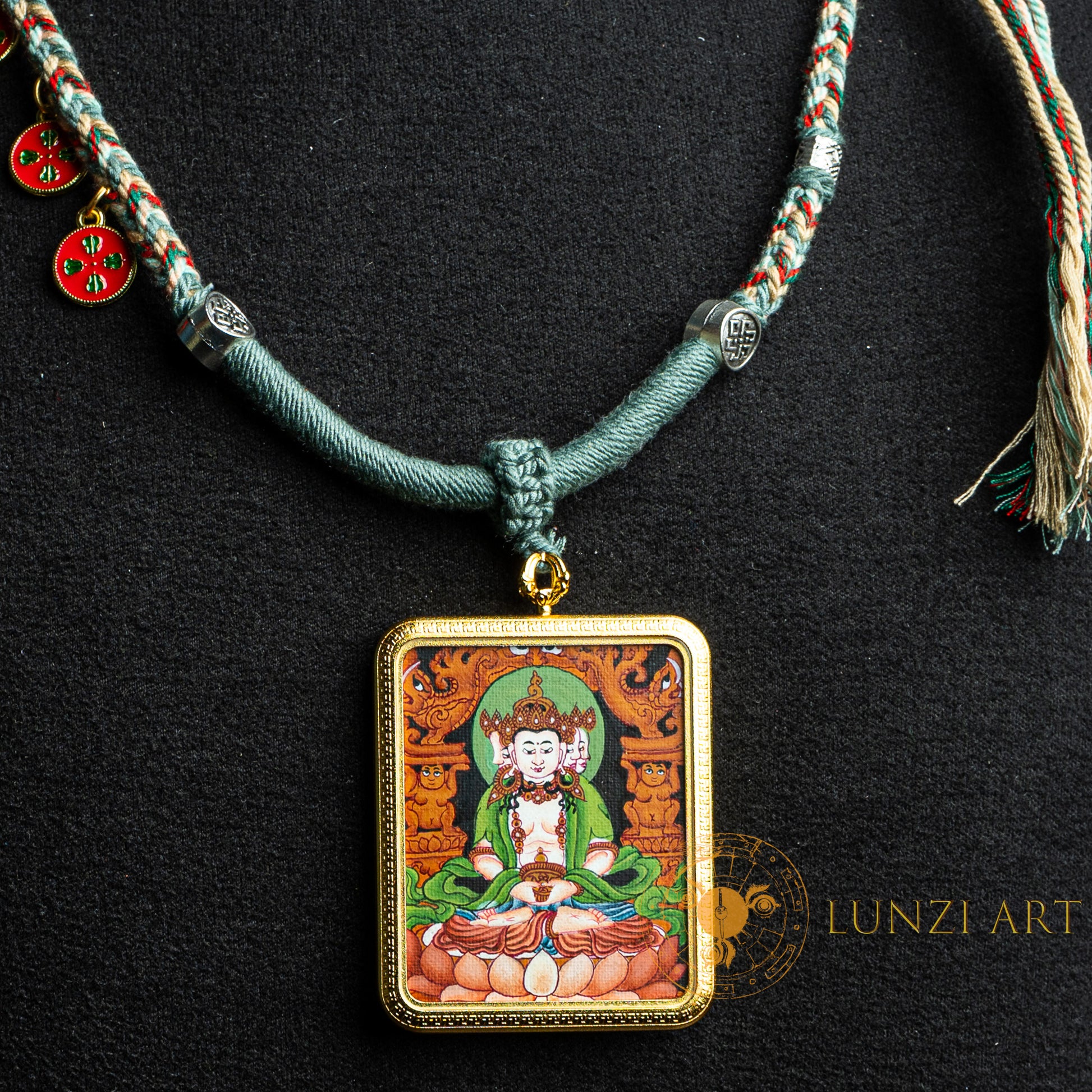 Hand-Painted Vairocana Buddha Rectangular Locket (Ghau) Thangka - L-V-61