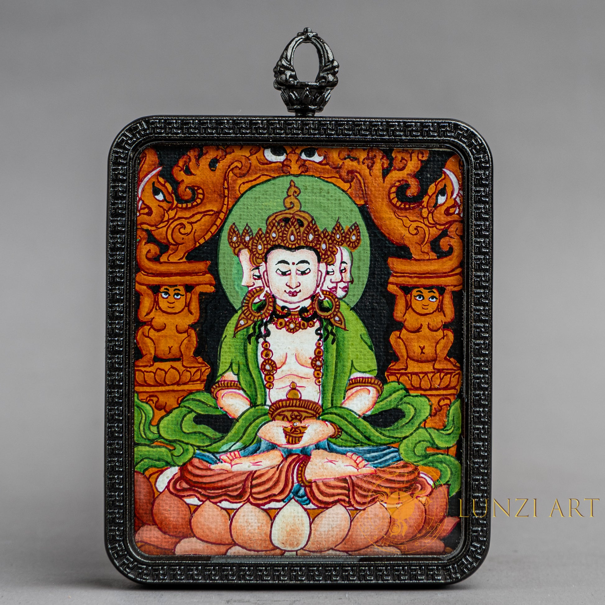 Hand-Painted Vairocana Buddha Rectangular Locket (Ghau) Thangka - L-V-61