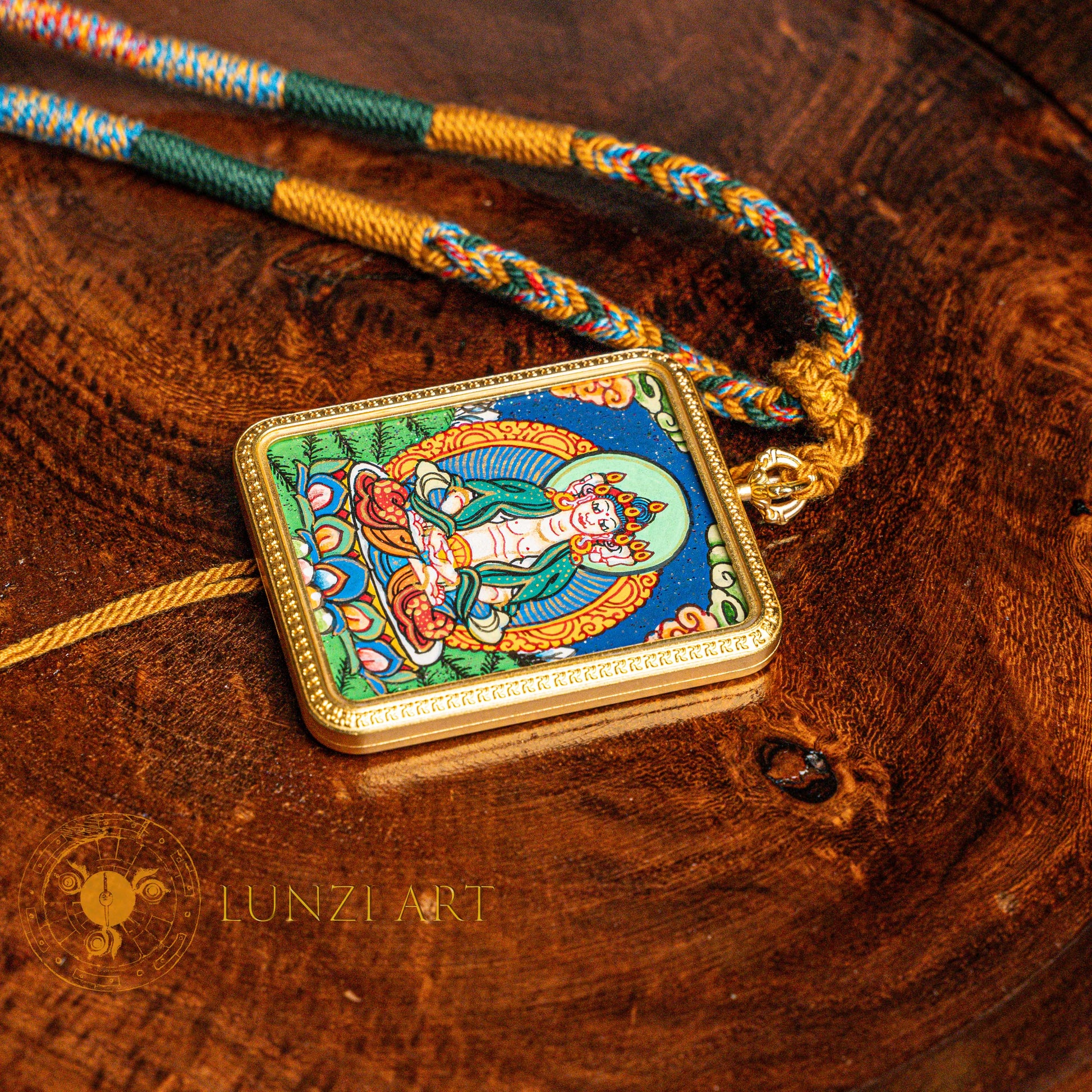 Hand-Painted Vairocana Locket Thangka: The Radiant Source of All Wisdom - L-MFA-0017